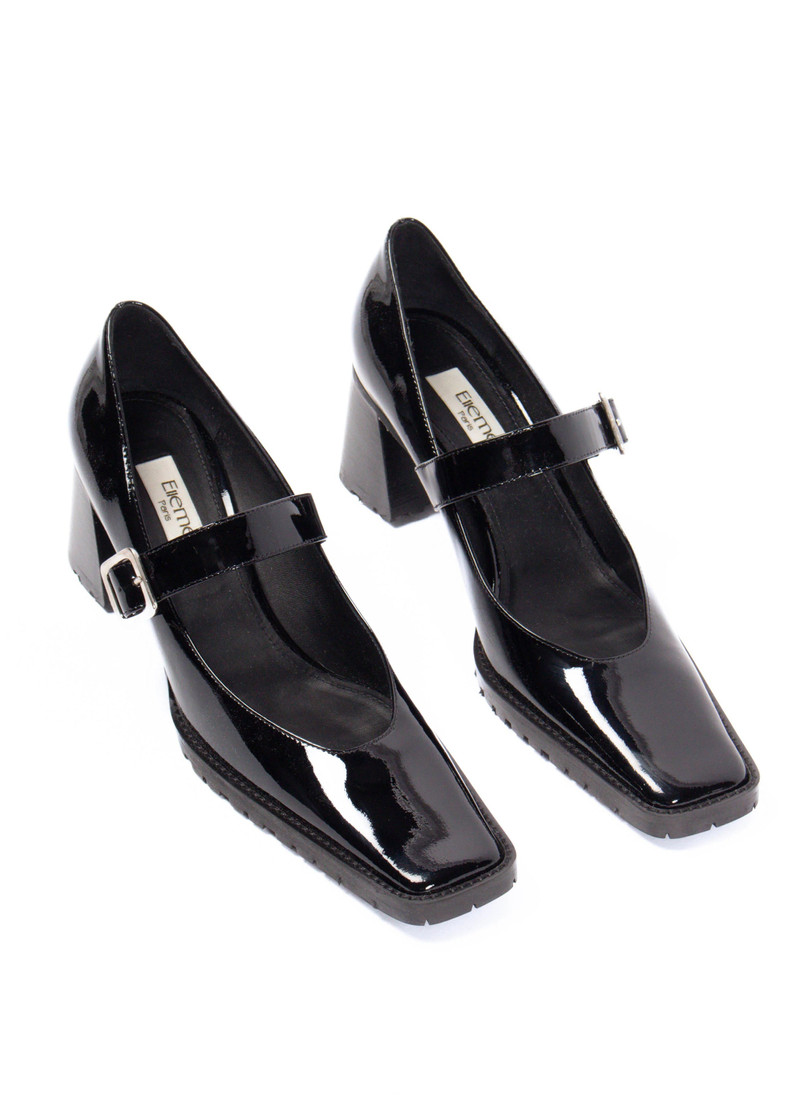 Mary Jane Block Heel Patent Black 2