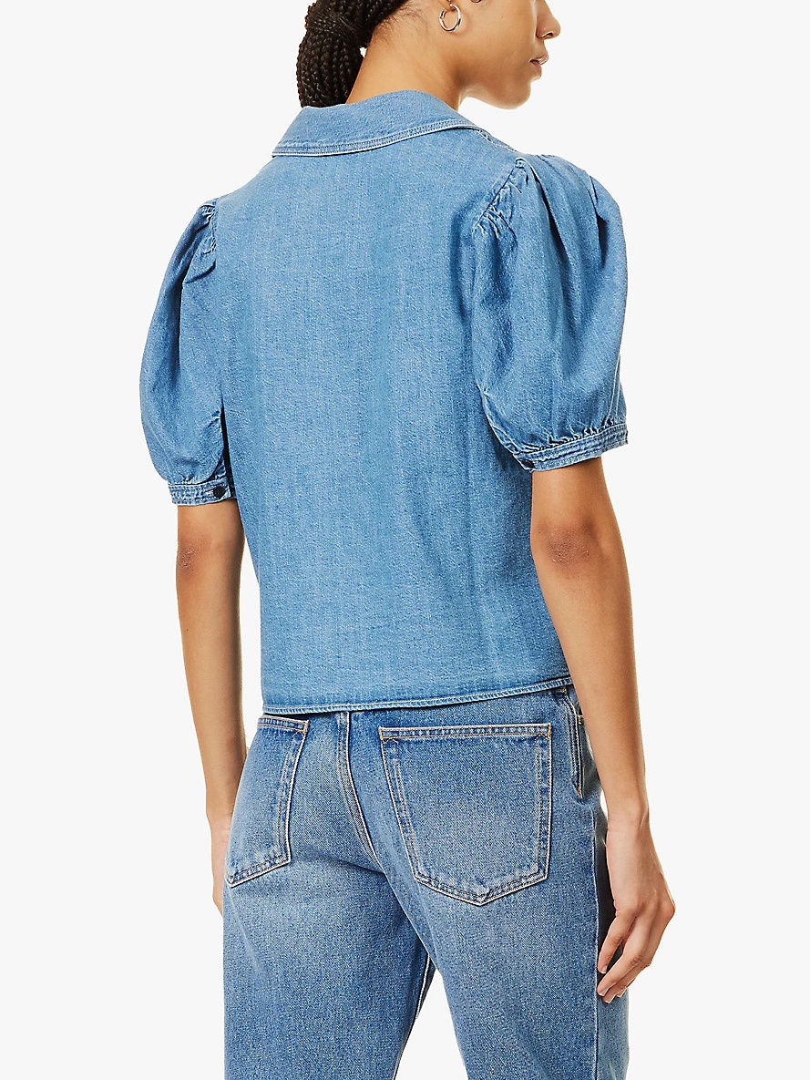 Short-sleeved button-through denim-blend blouse - 4