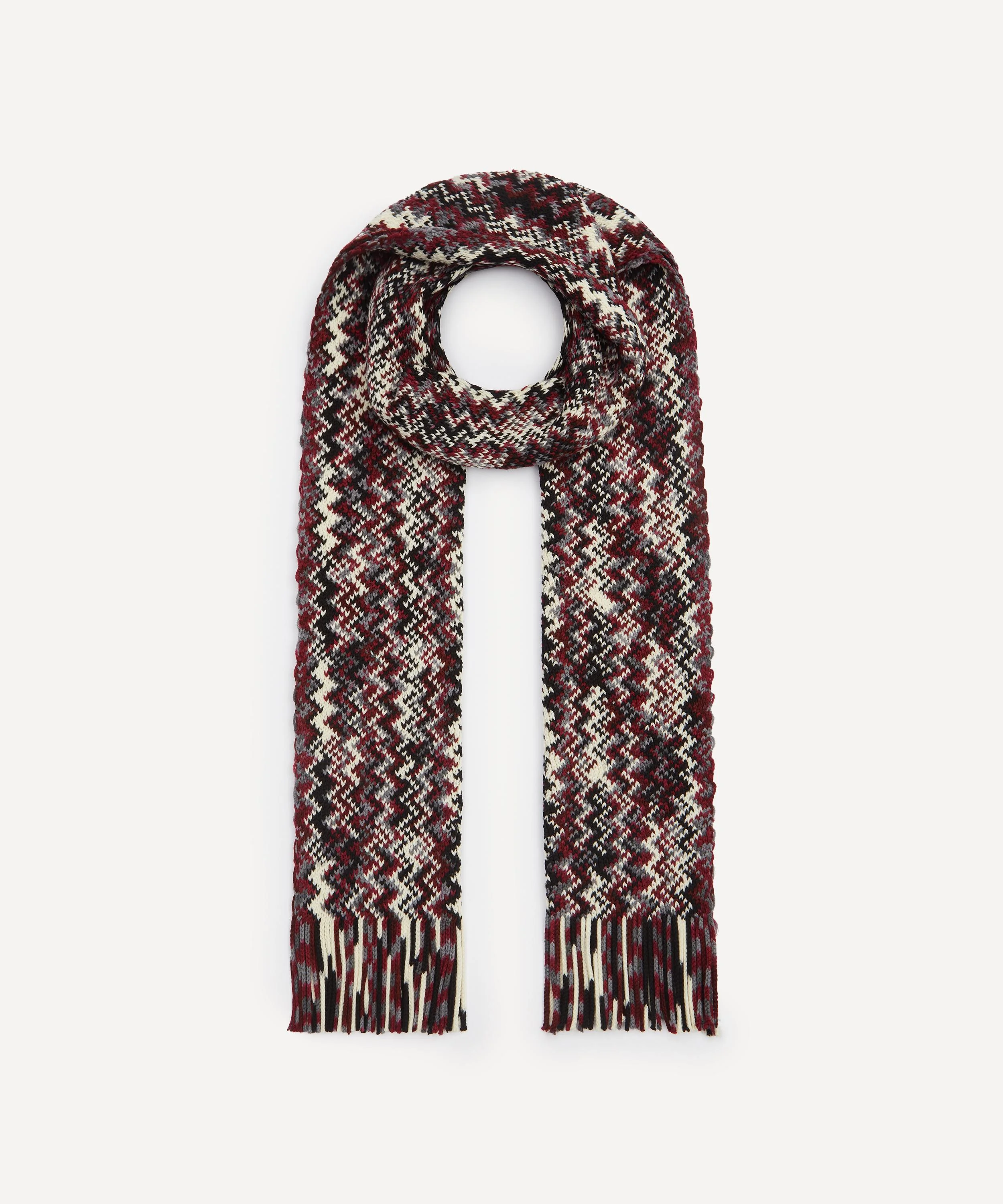 Red Zig-Zag Fringed Wool Scarf - 1