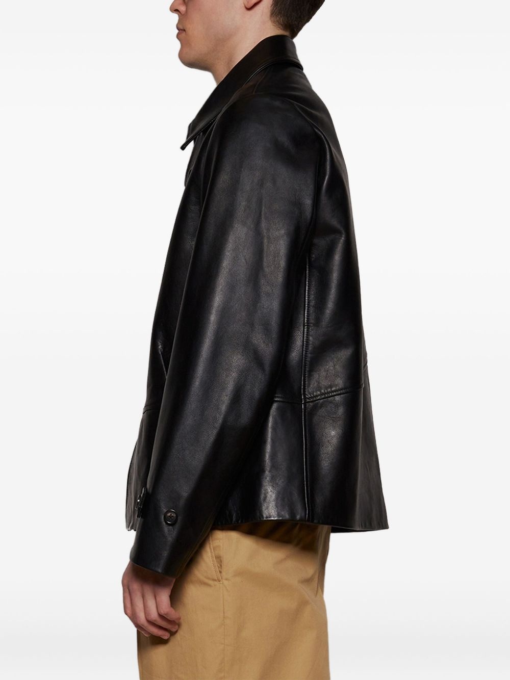 button-up leather jacket - 4
