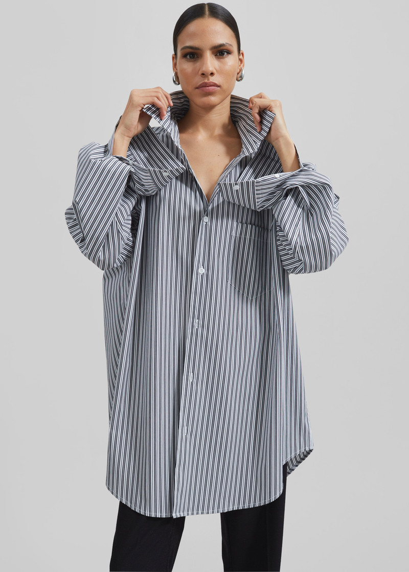 Cyrus Button Up Shirt - Black/White Stripe 10