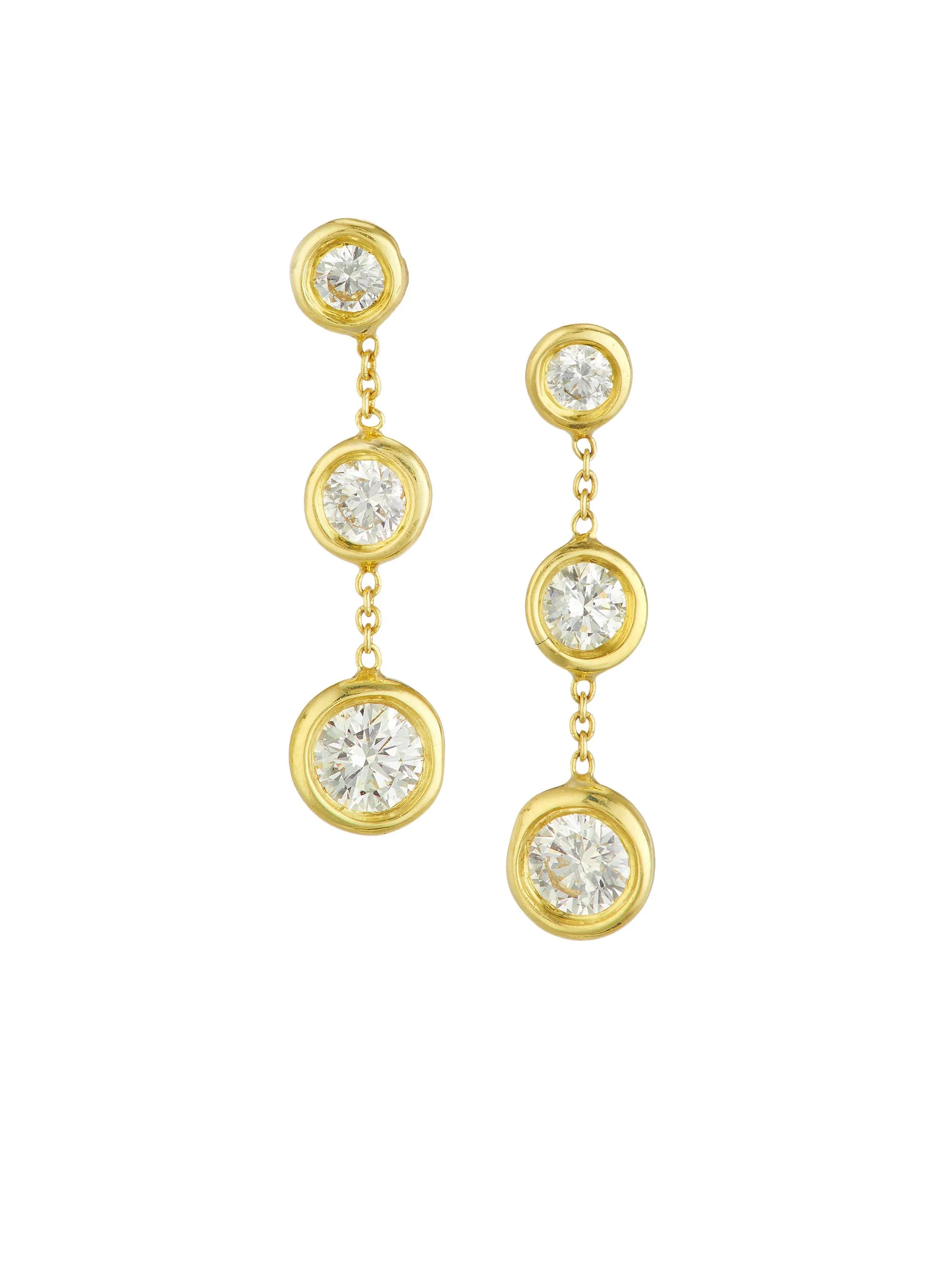Women's 18K Yellow Gold & Diamond Triple-Drop Earrings - Yellow Gold - 1