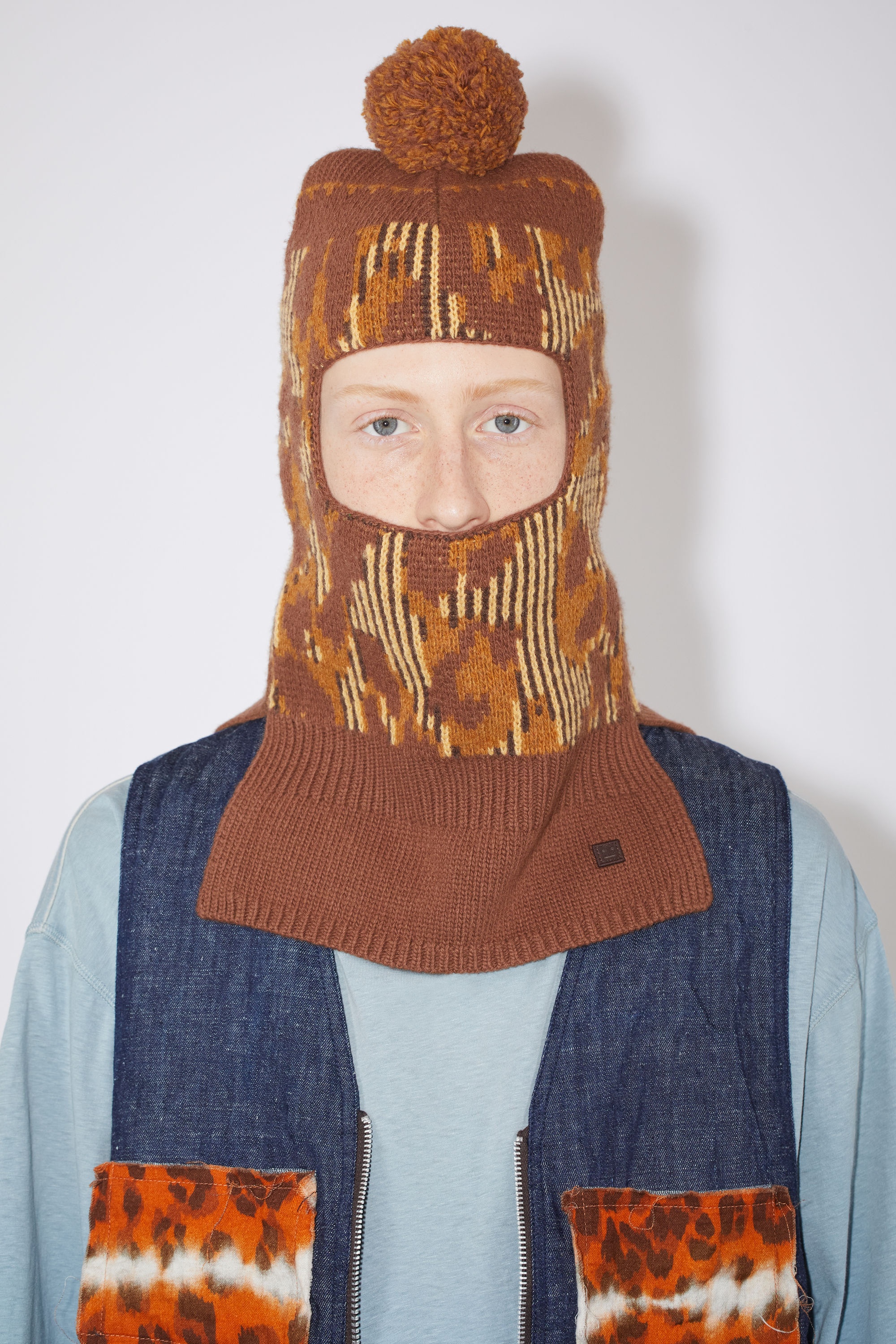 Wool balaclava - Pale orange/coffee brown - 3