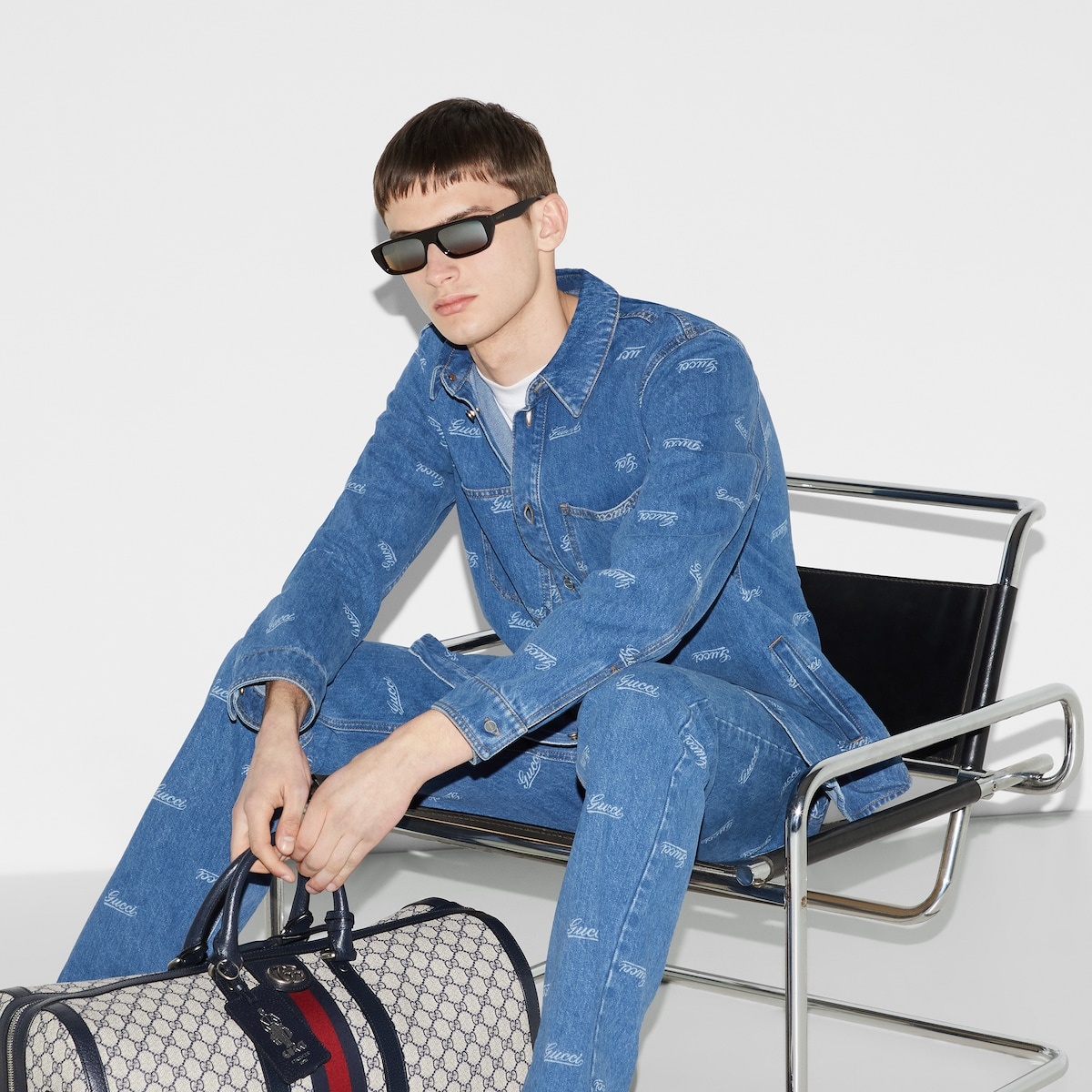 Denim shirt with lasered Gucci detail - 6