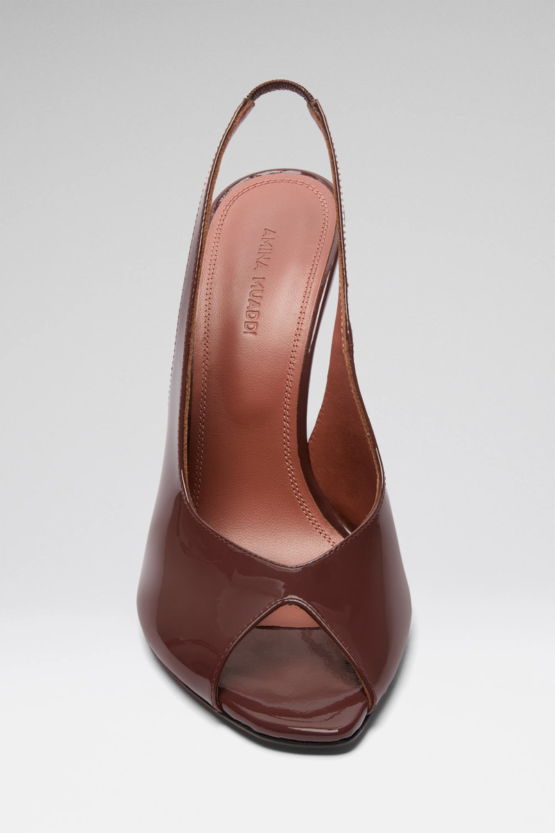Amina Muaddi KRISTINA SLING 105 CHOCOLATE PATENT outlook