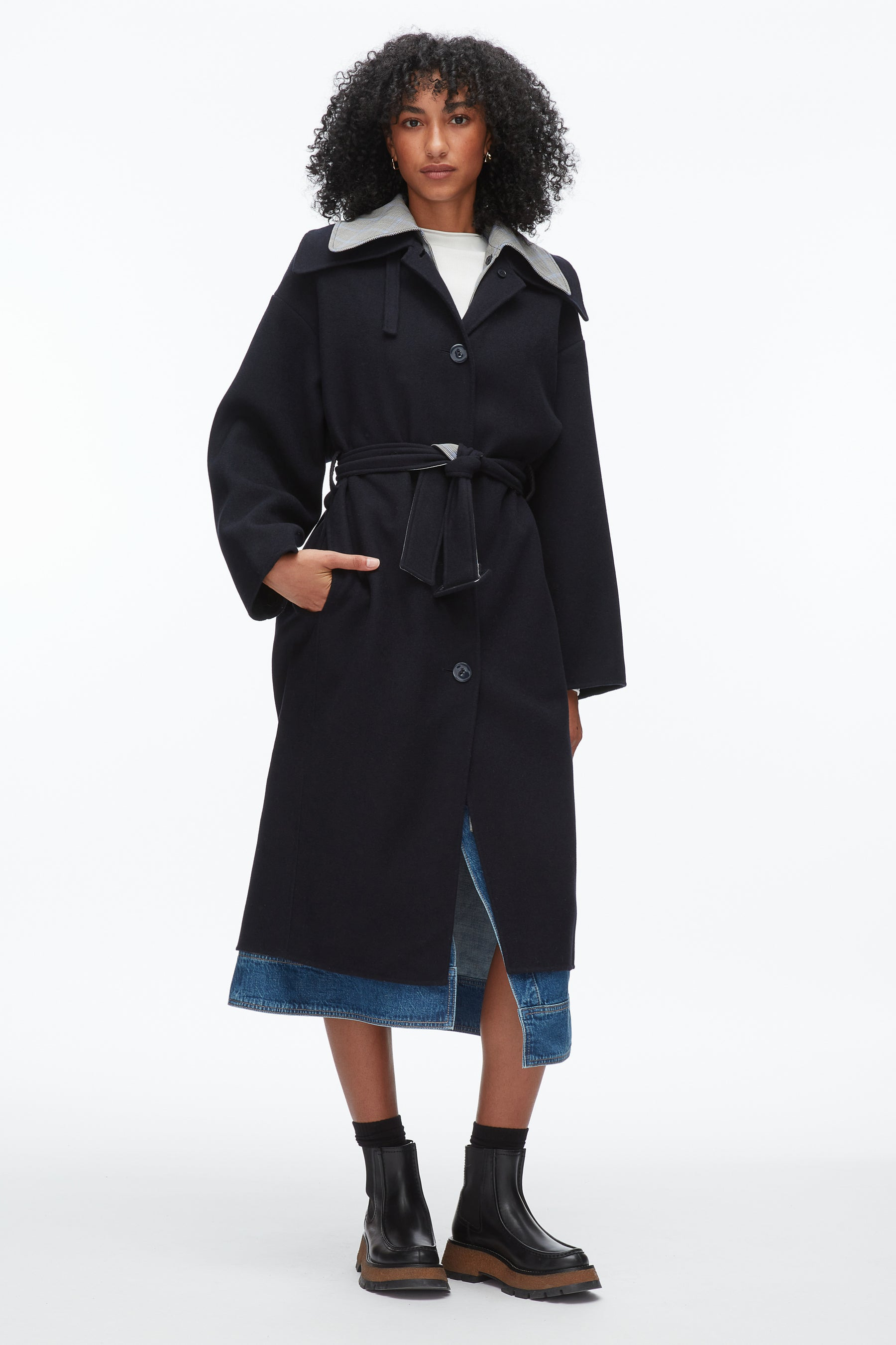 Double Face Wool Belted Coat - 1
