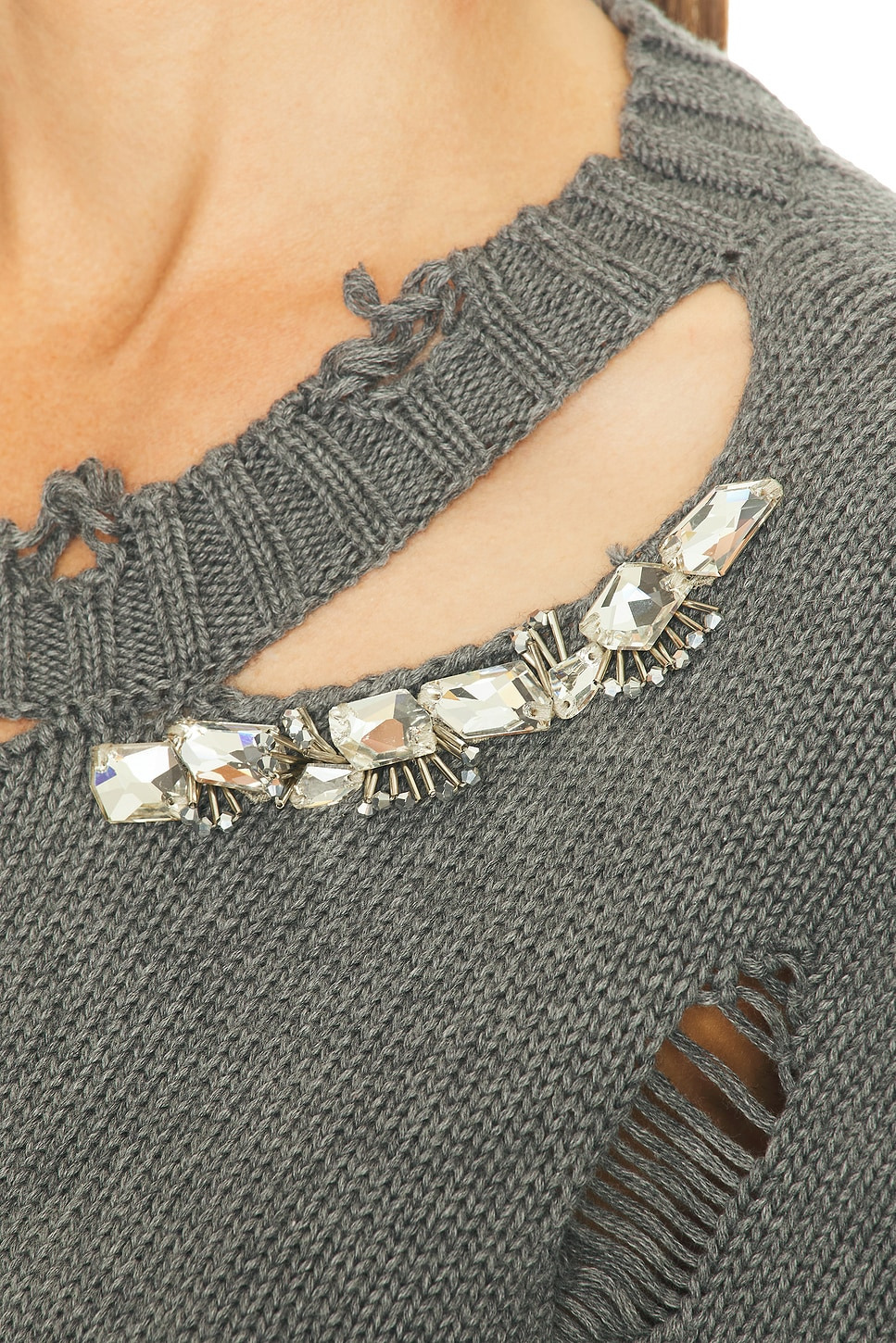 Distressed Crystal Crewneck Sweater - 6