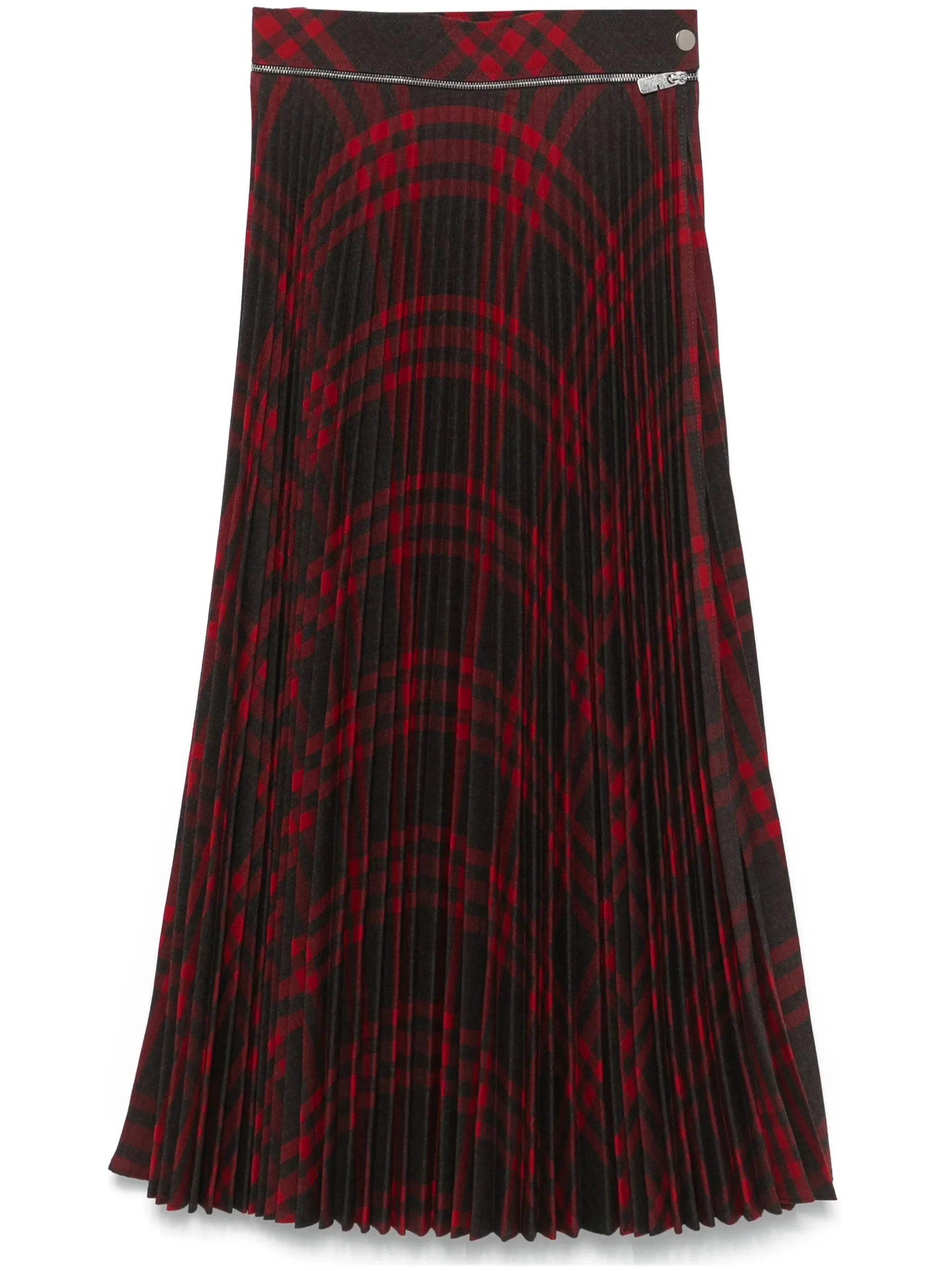 Pleated Check Wool Blend Midi Skirt - 1