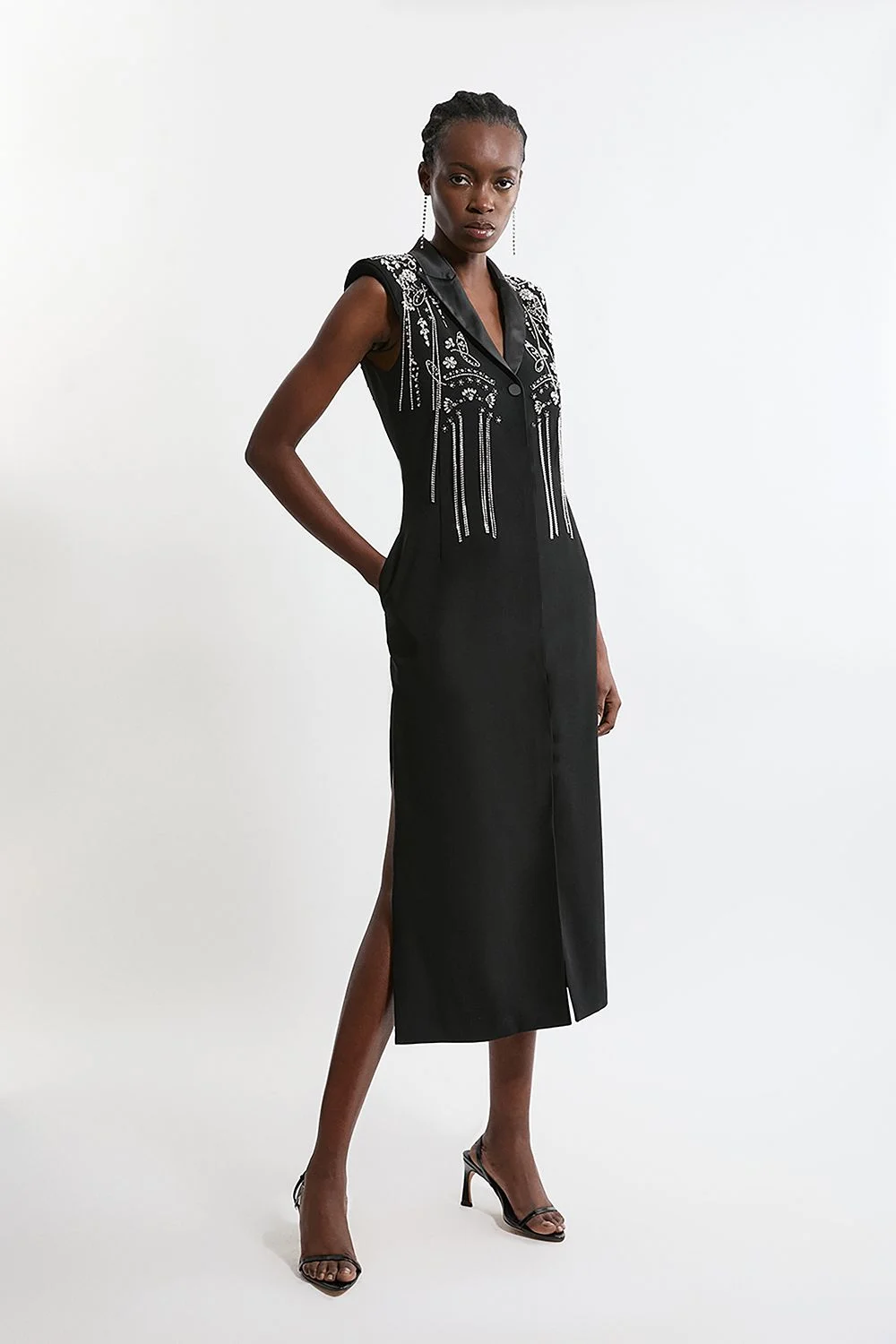 Tall Embellished Detail Plunge Collared Woven Maxi Dress - 1