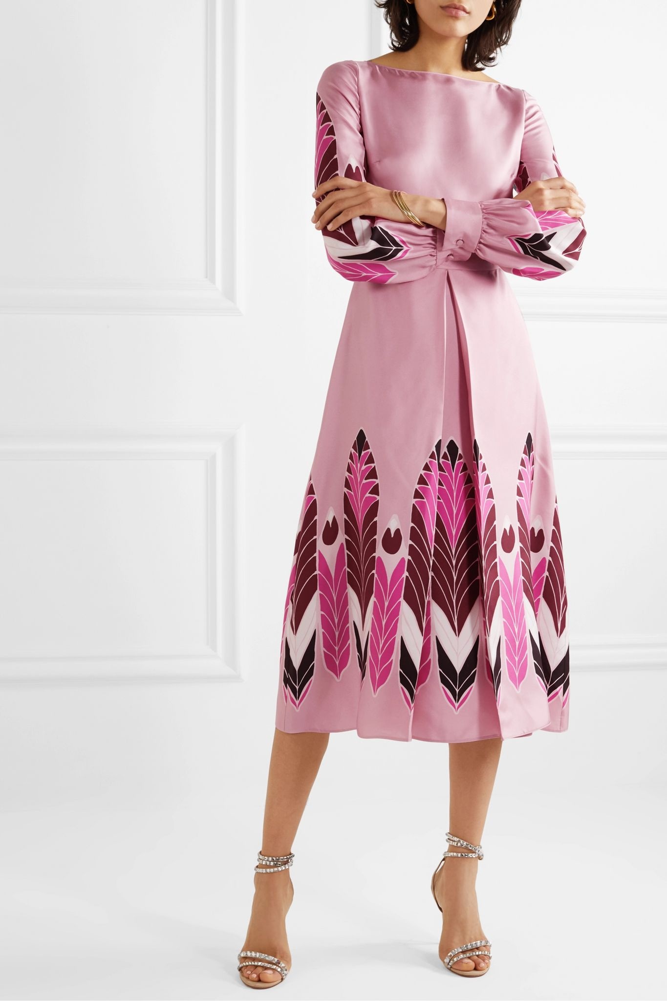 Pleated printed silk-twill midi dress - 3