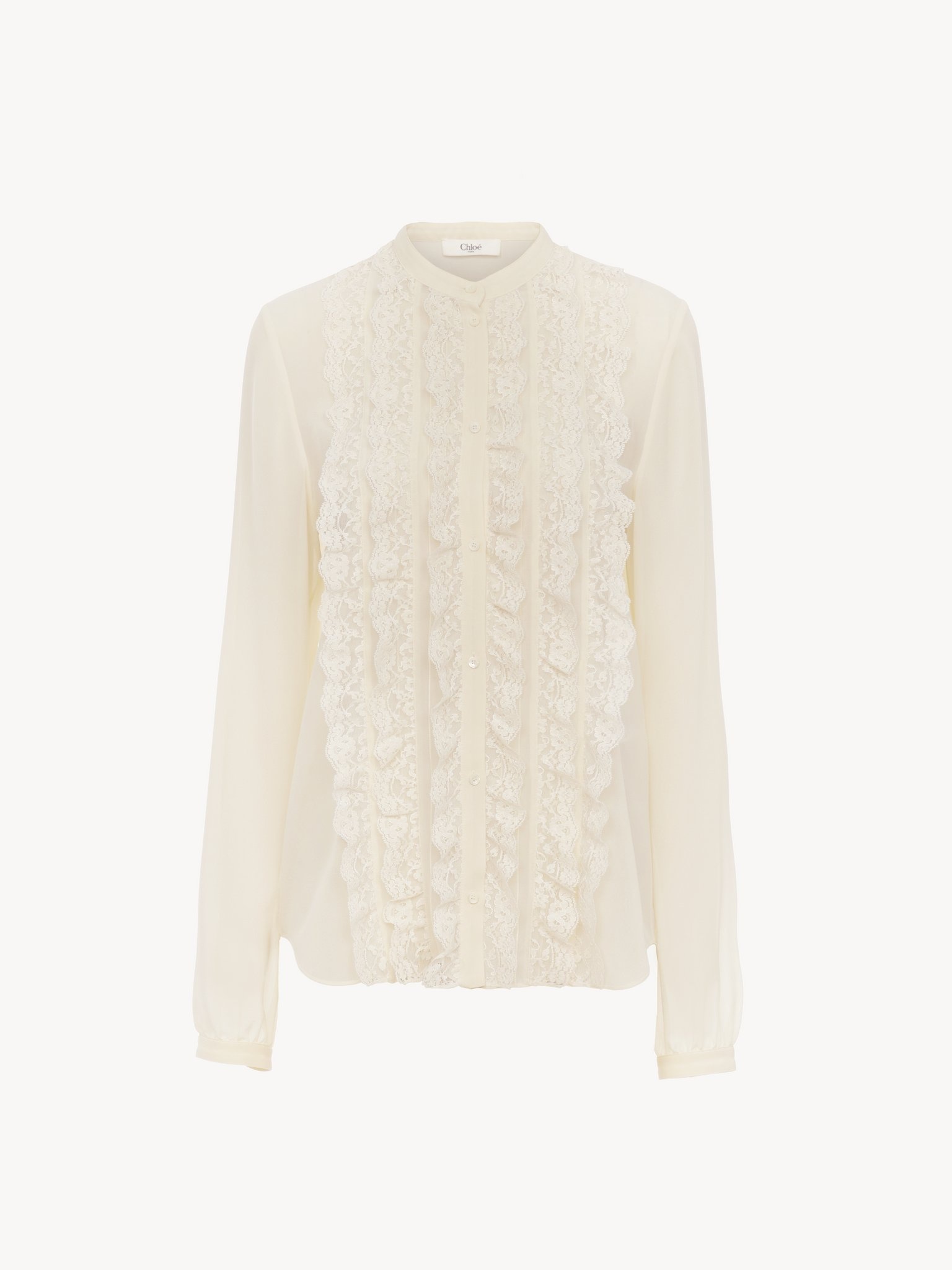 COLLARLESS RUFFLED BLOUSE IN SILK GEORGETTE - 2