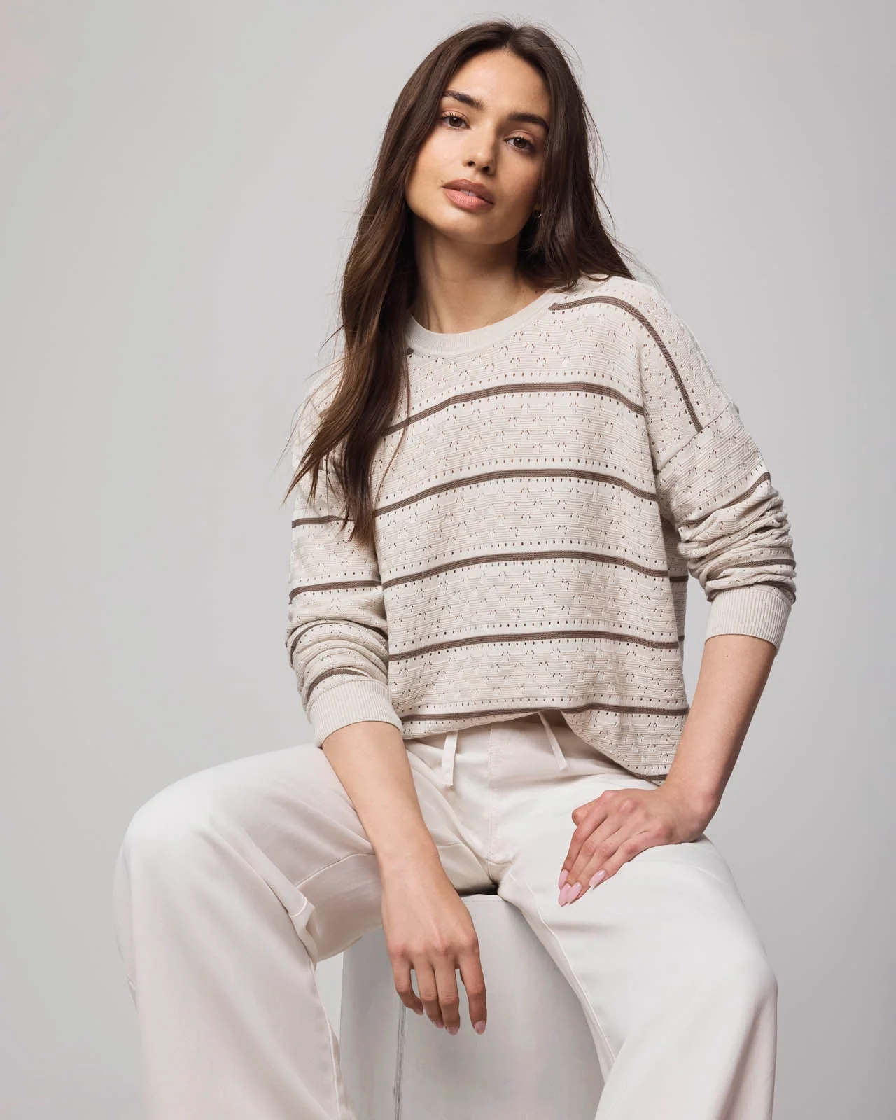 Georgie Cashblend Stripe Pointelle Sweater - 1