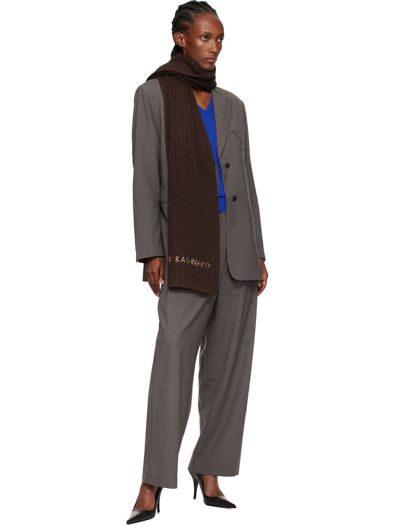 RUSLAN BAGINSKIY Brown Monogram-Embroidered Wool Scarf outlook