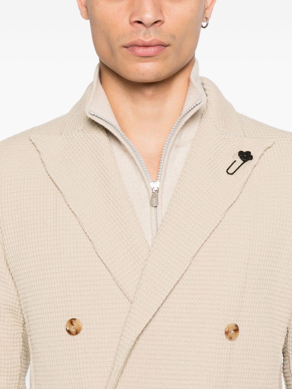 double-breasted waffle-textured jacket - 5