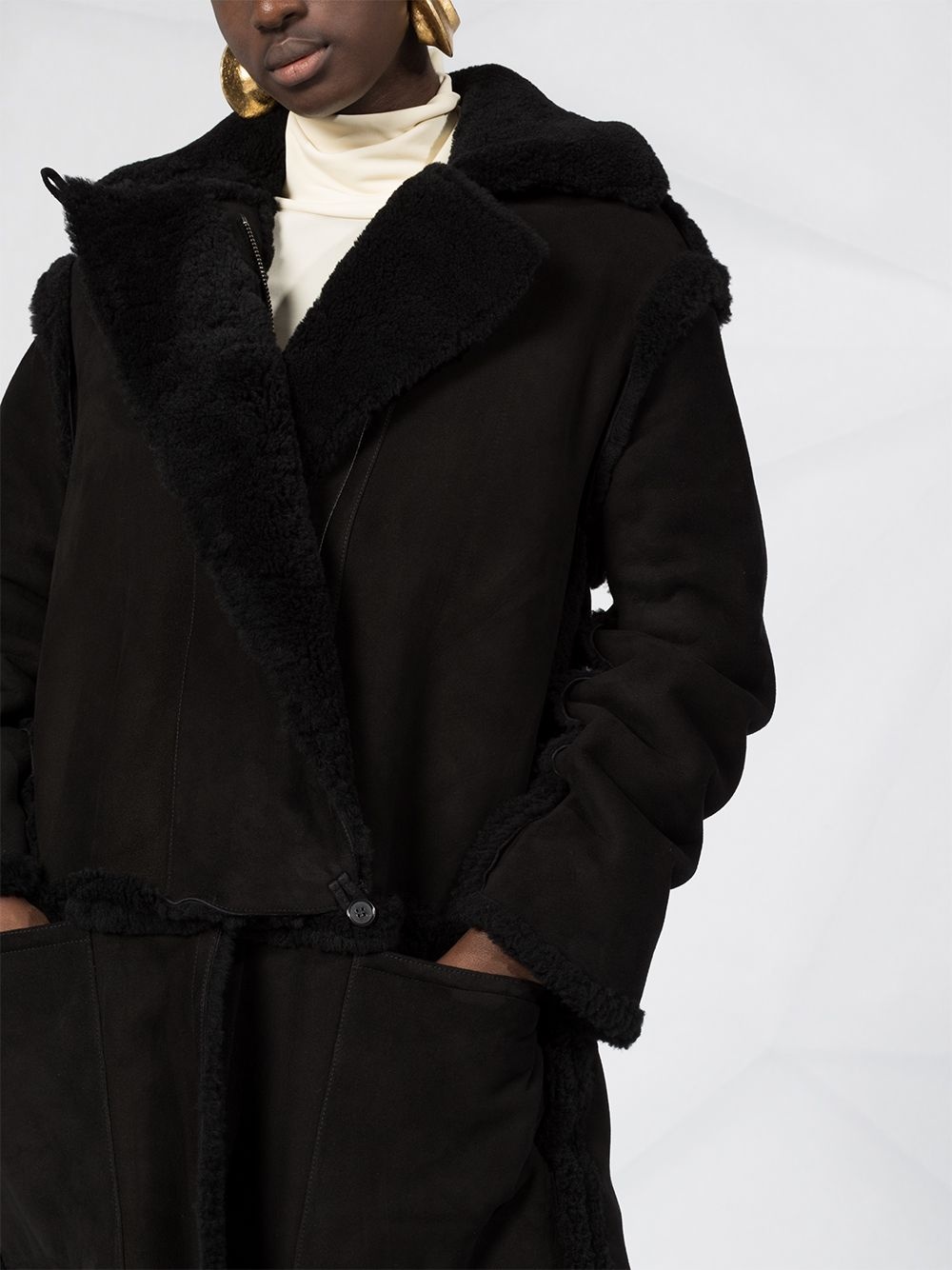 lambskin shearling long coat - 5