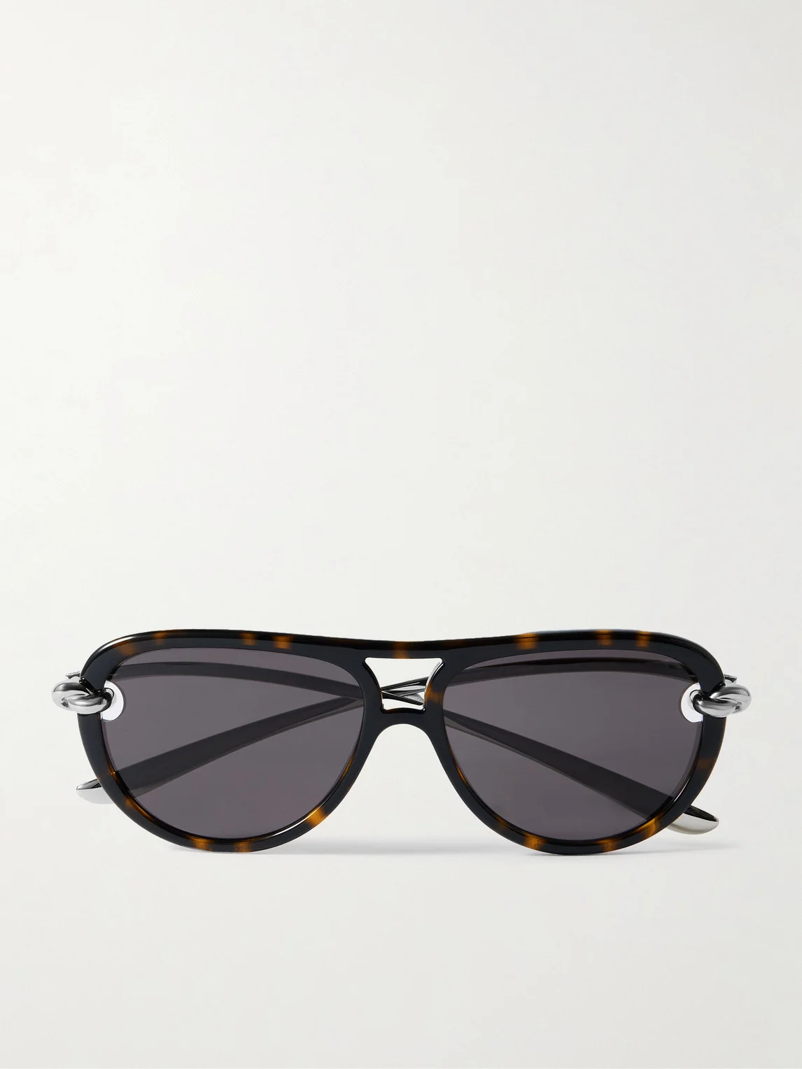 Aviator-Style Tortoiseshell Acetate and Silver-Tone Sunglasses - 1