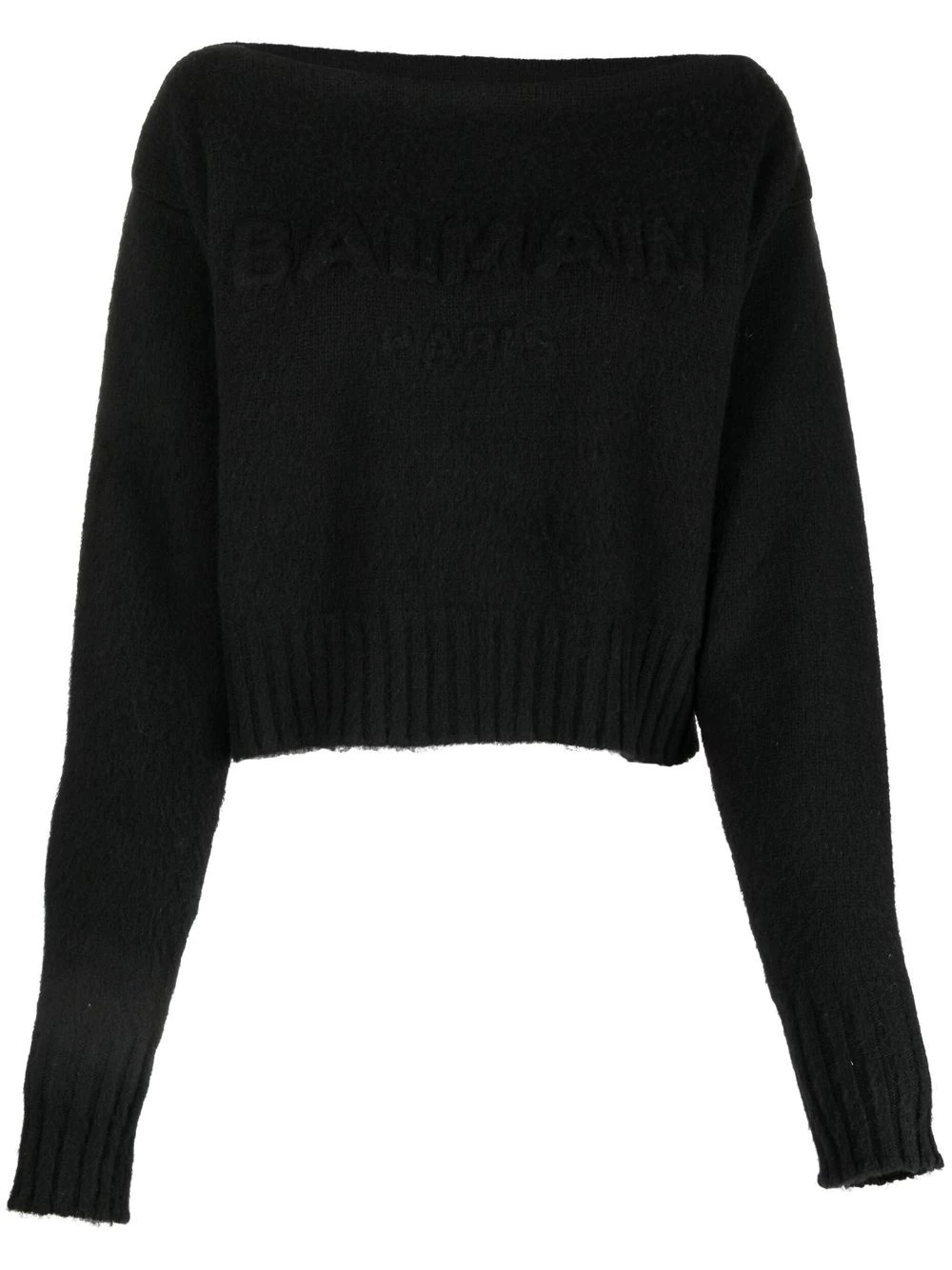 raised-logo boat-neck jumper - 1