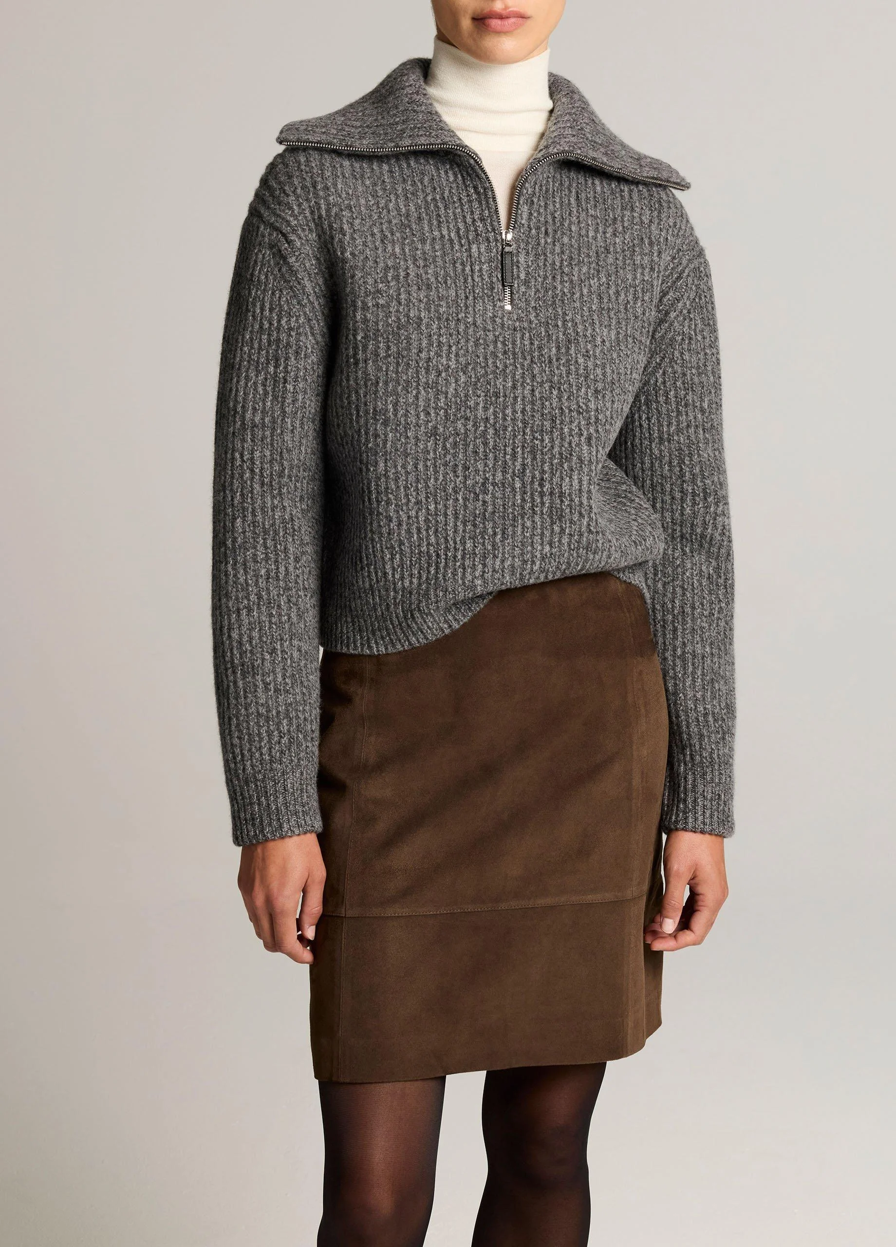 Wool-Cashmere Sailor-Collar Quarter-Zip Sweater - 1