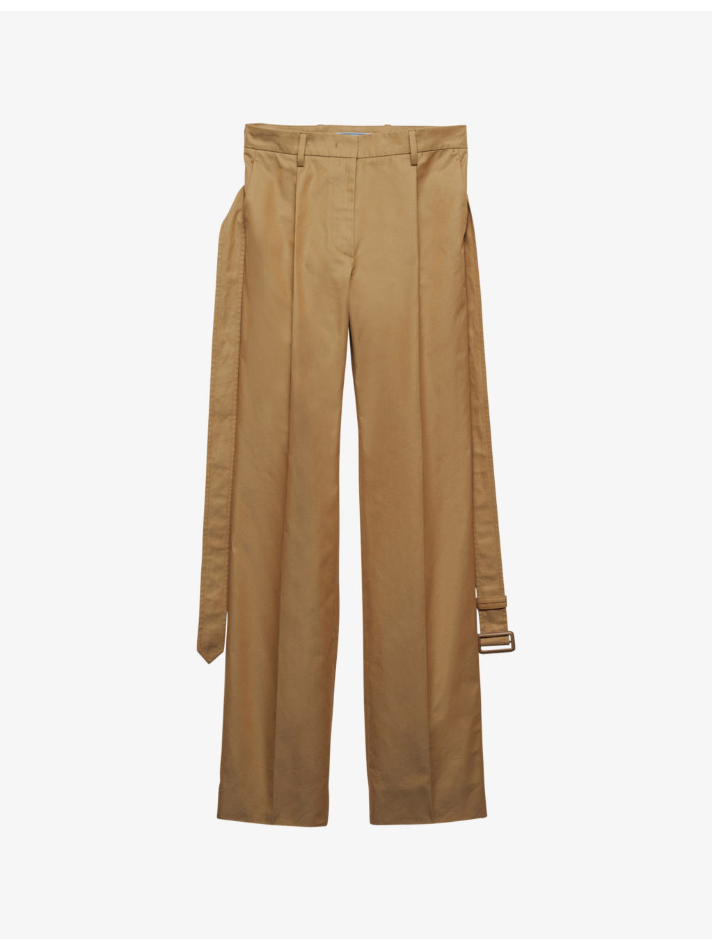 Belted-waist straight-leg high-rise cotton-twill trousers - 1