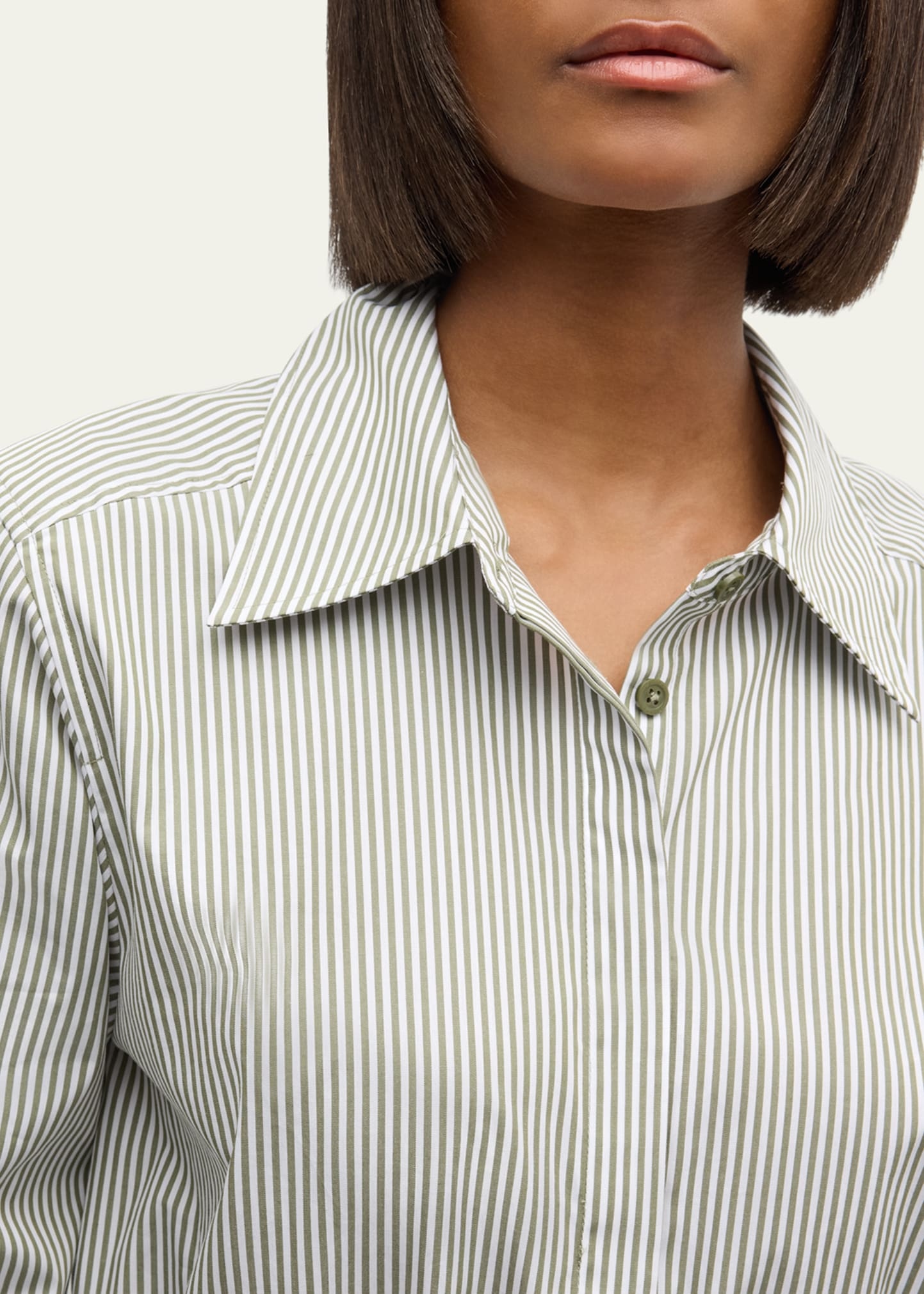 Blythe Cropped Cotton Stripe Button-Front Top - 5
