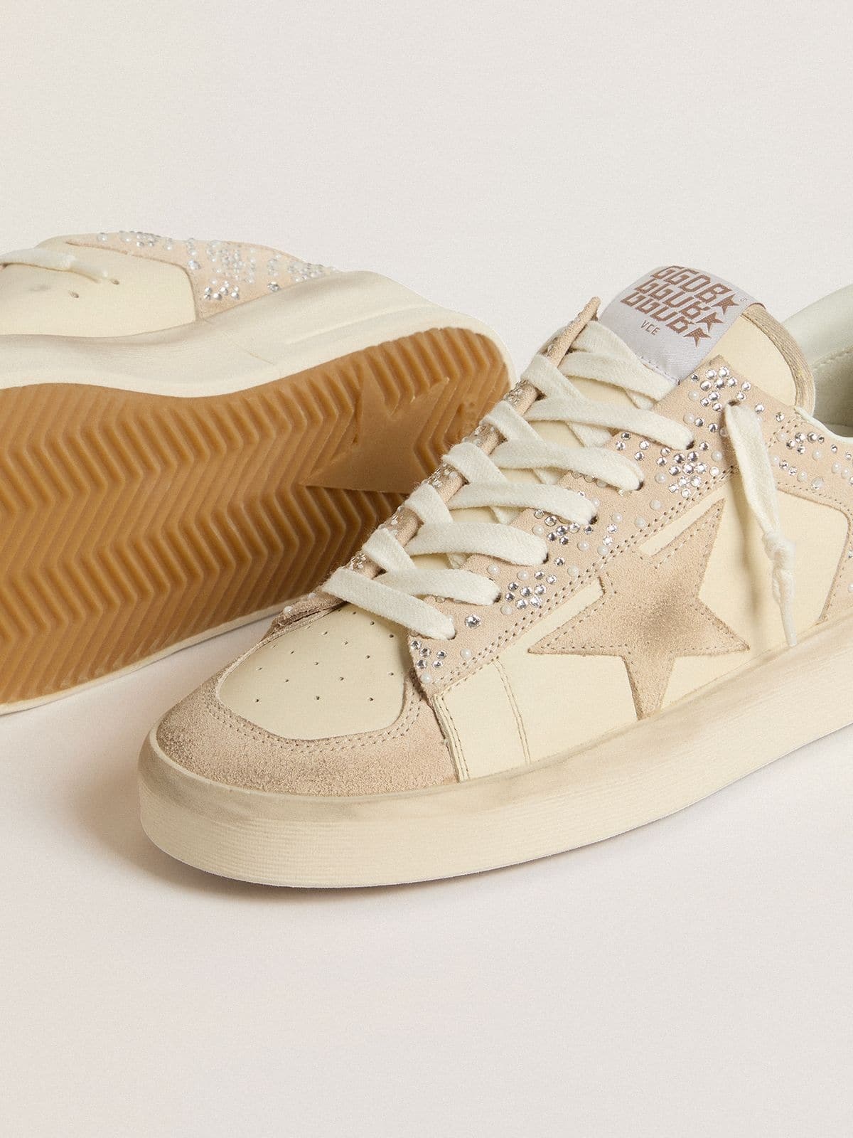 Stardan in cream-colored suede and leather with Swarovski and a suede star - 3