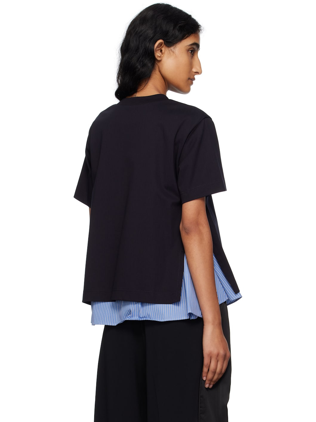 Navy Poplin & Cotton Jersey T-shirt - 3
