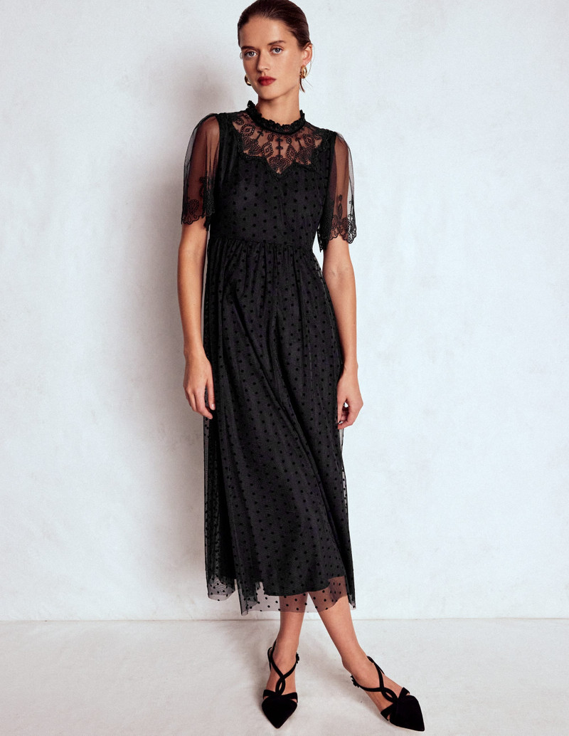 Embroidered Tulle Party Dress-Black 5