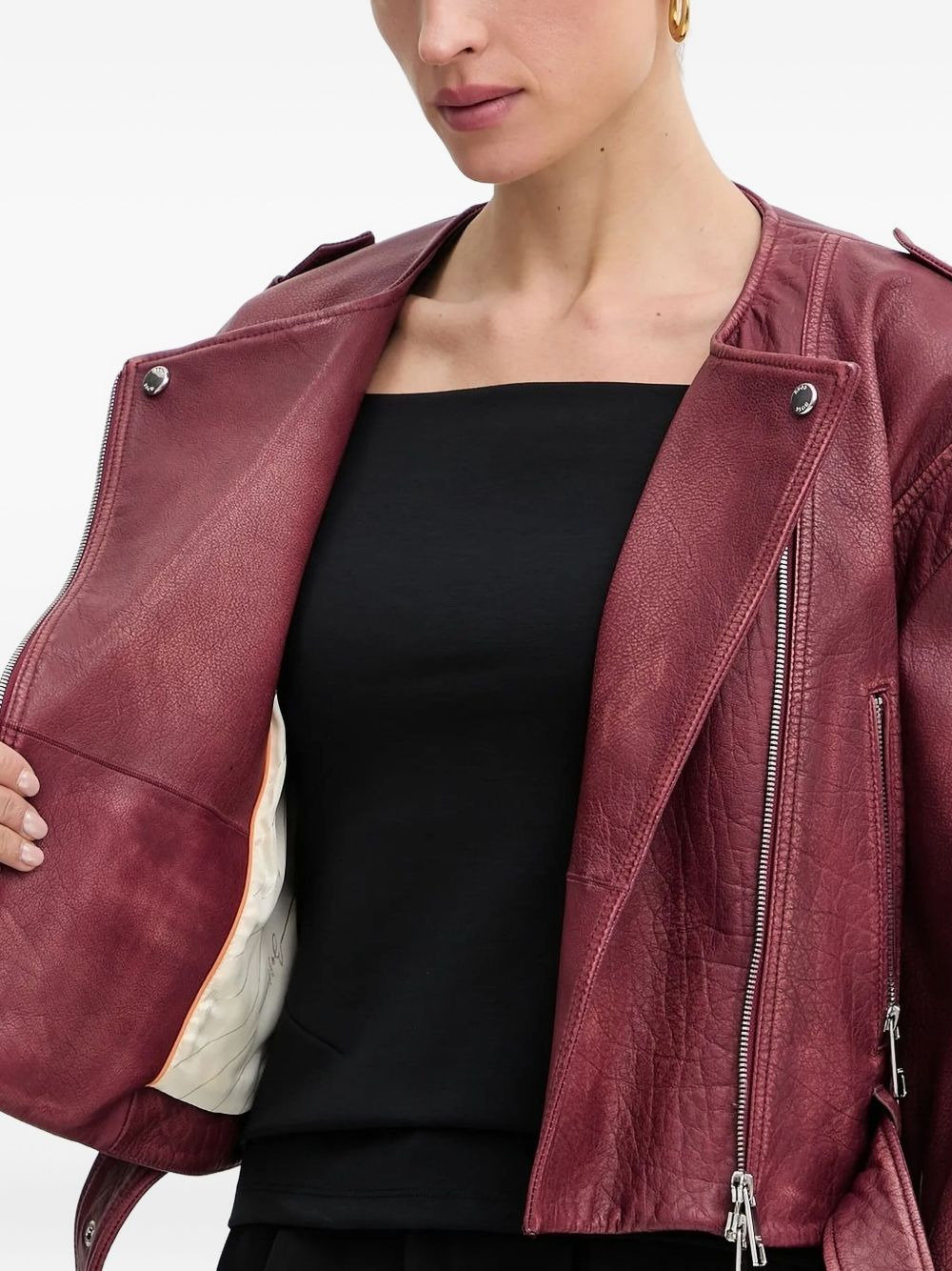 belted leather biker jacket - 5