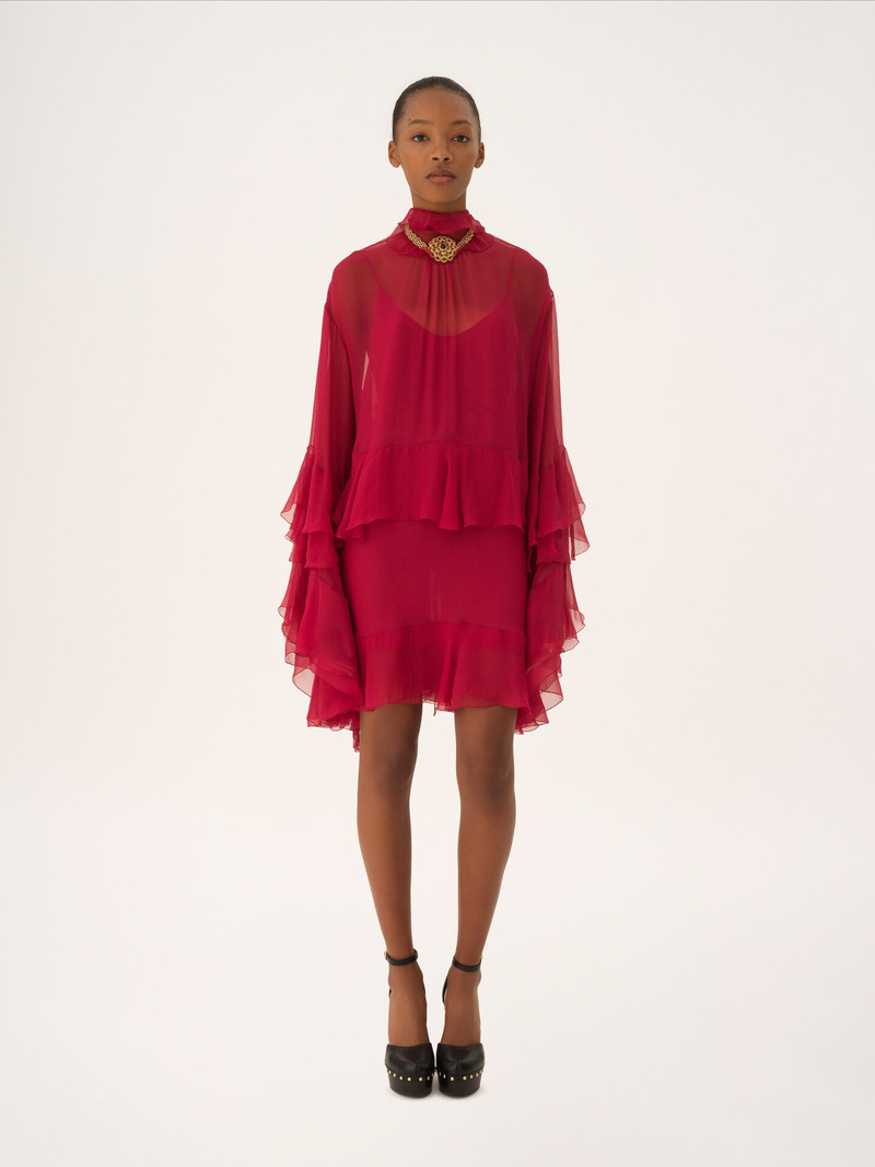 Chloé RUFFLED MINI DRESS IN SILK MOUSSELINE outlook