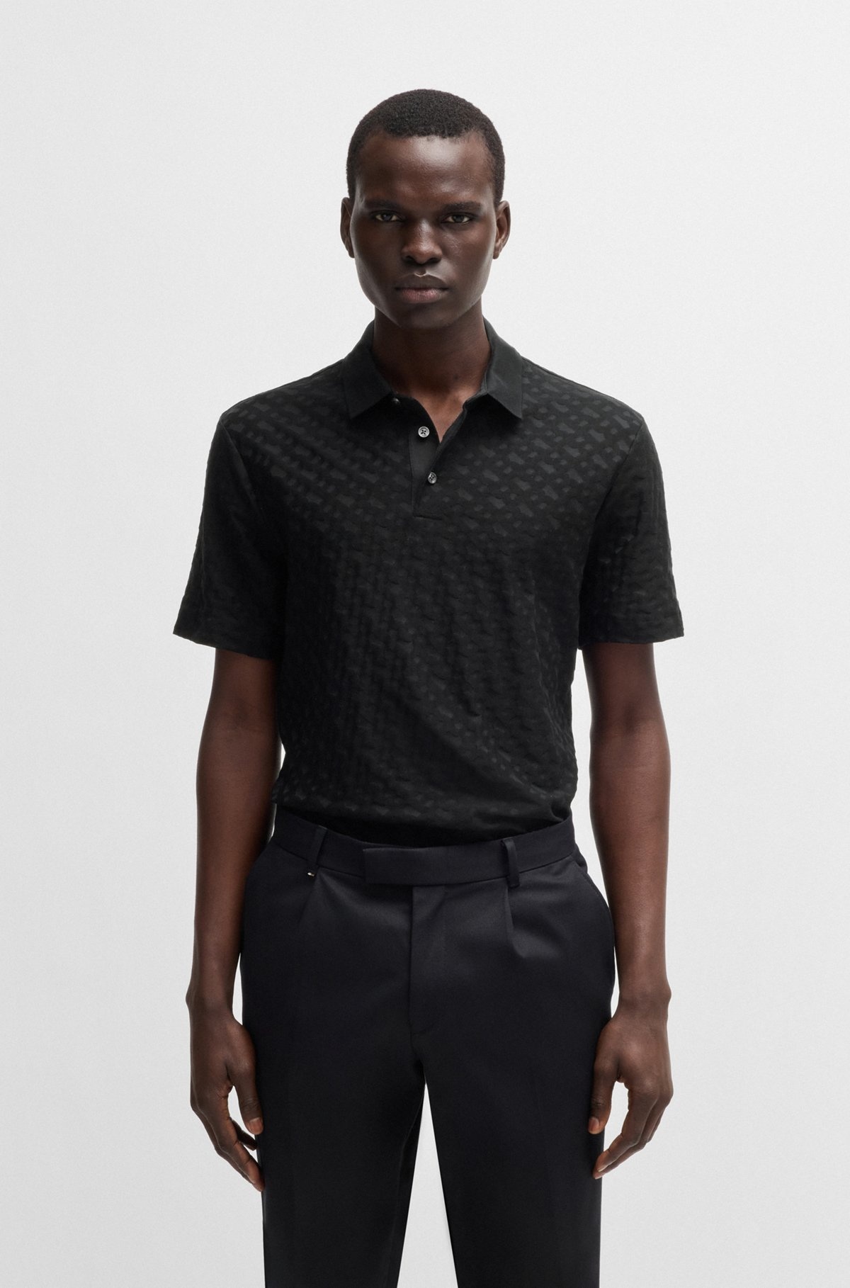 COTTON POLO SHIRT WITH TONAL MONOGRAM JACQUARD - 2