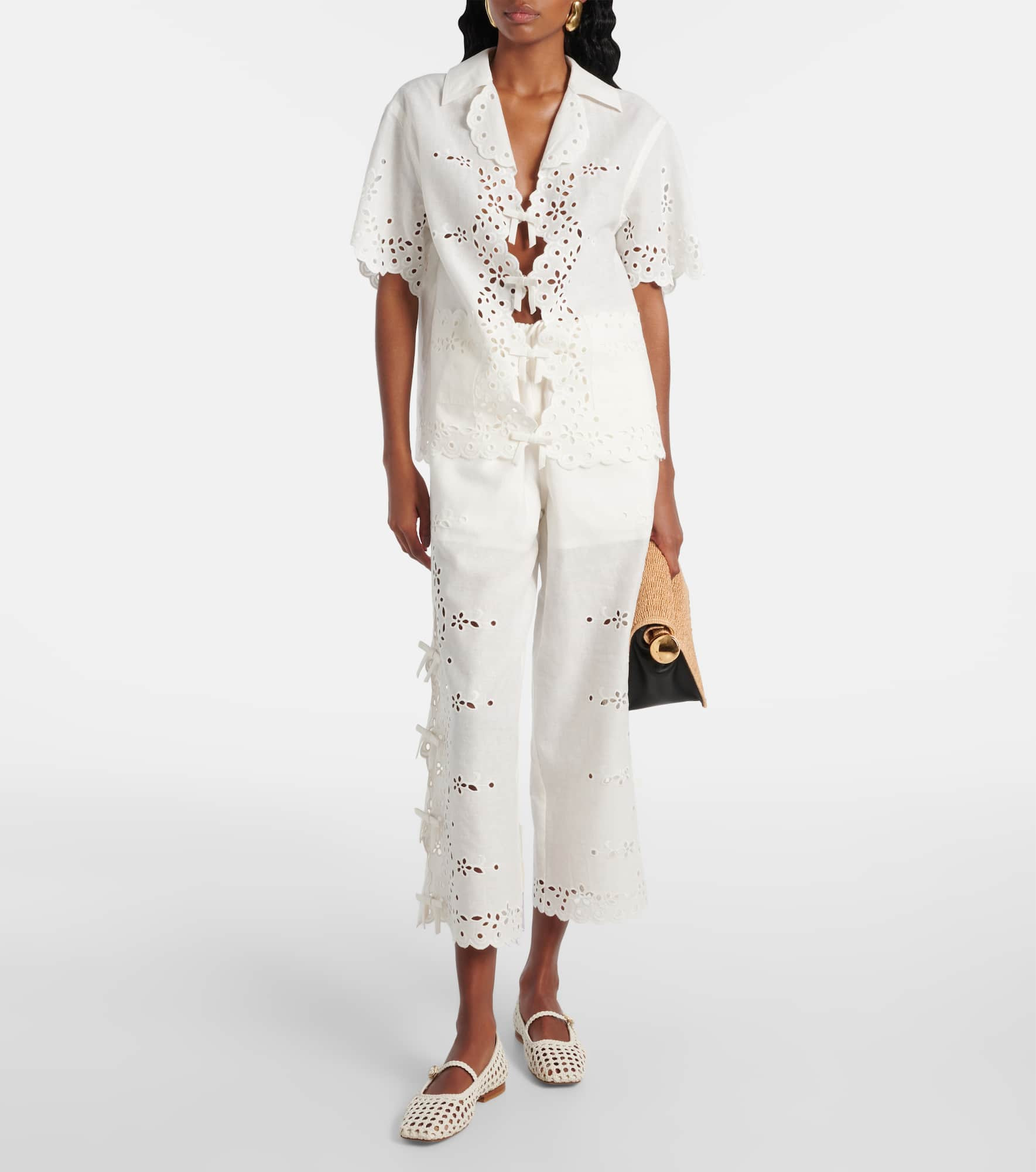 Embroidered cutout linen and cotton top - 2