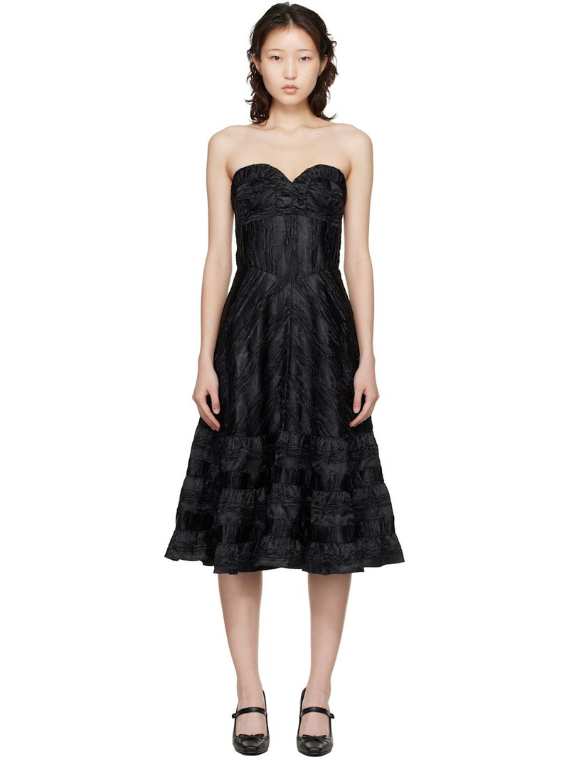 Black Strapless Sweetheart Midi Dress 1
