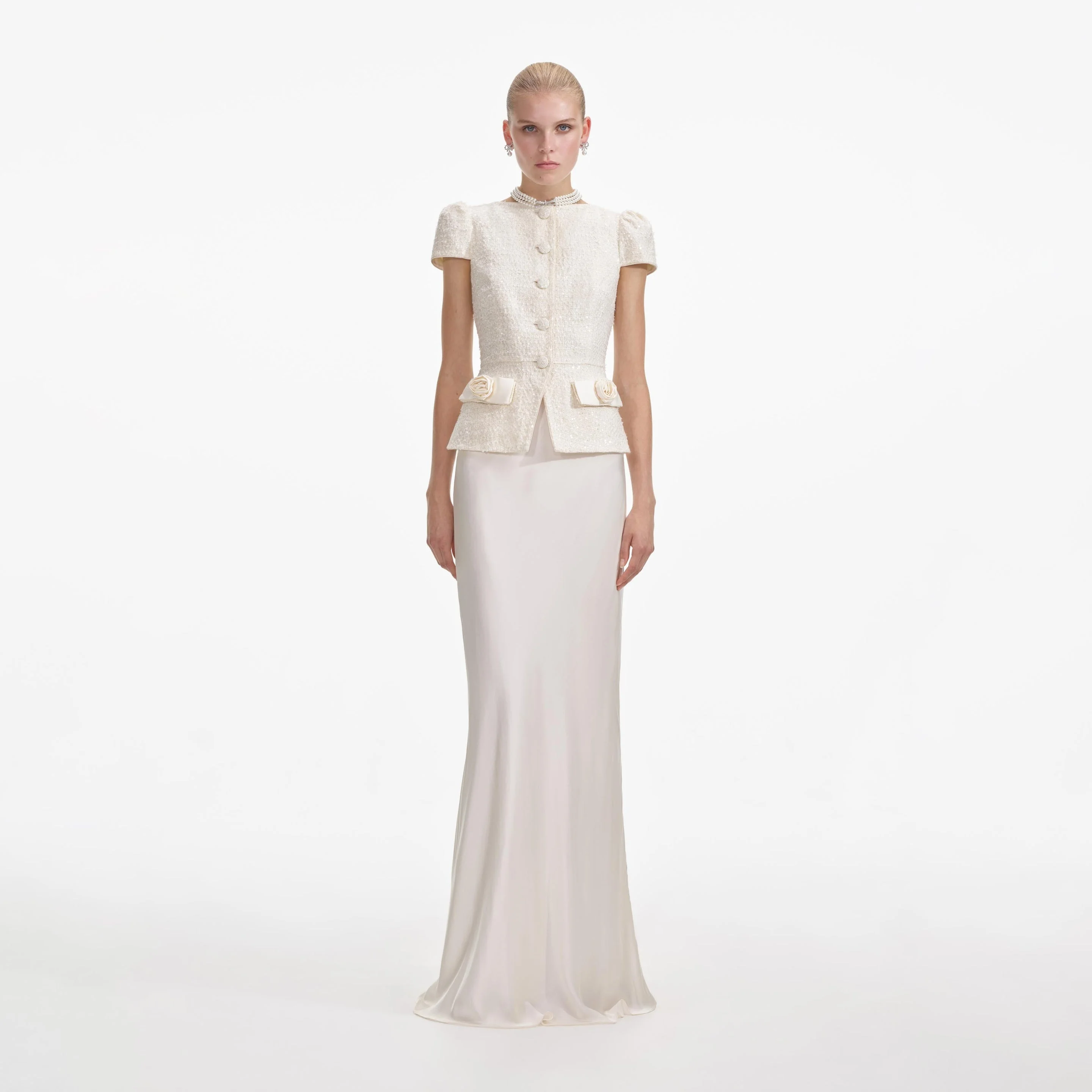 Cream Boucle Bow Detail Maxi Dress - 1