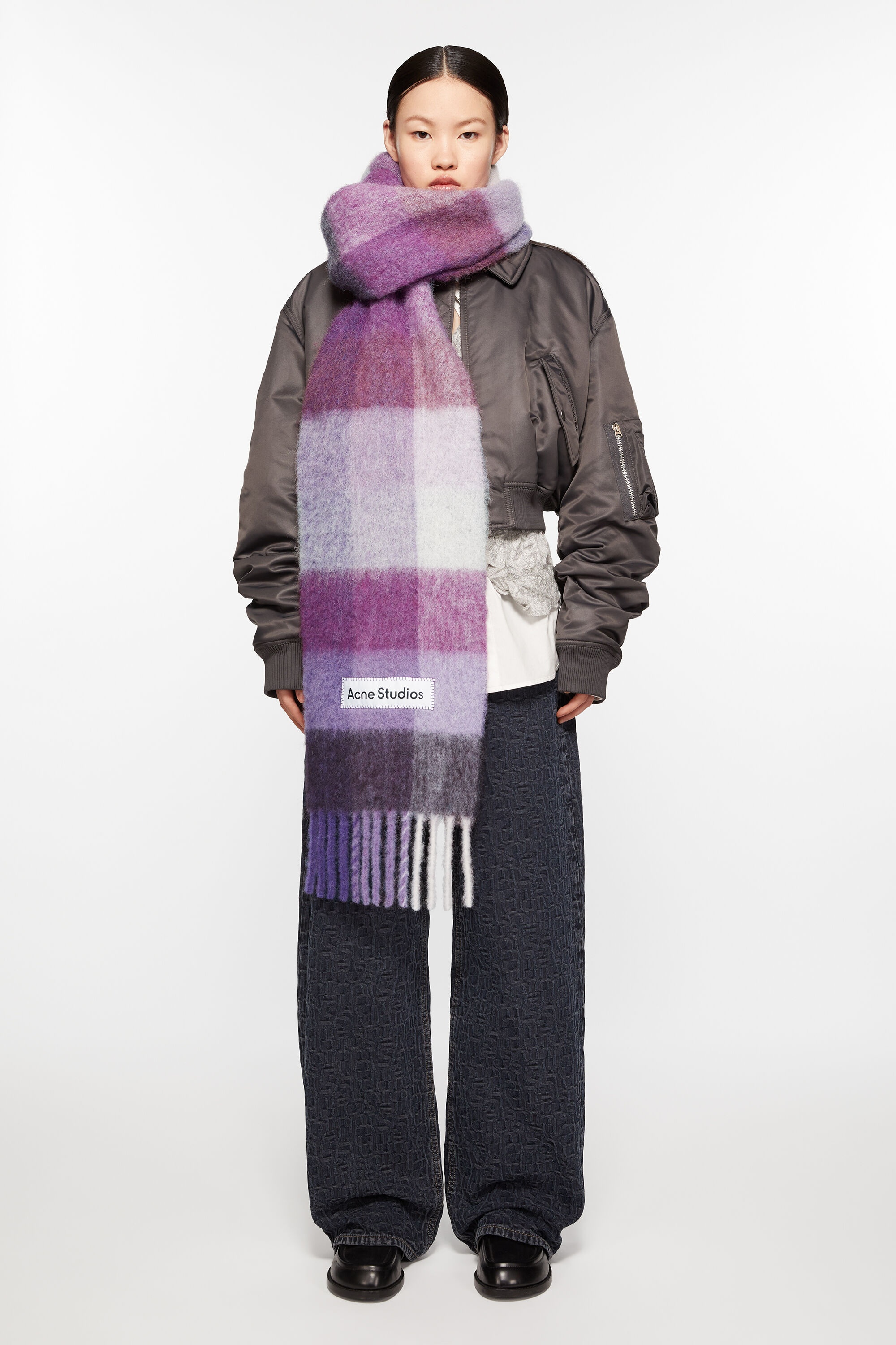 Mohair checked scarf - Purple/white - 2