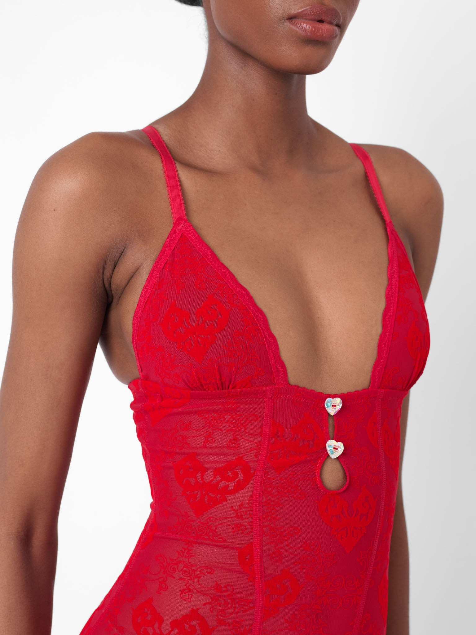 SCARLETT JUMPSUIT FLOCKED MESH RED - 6