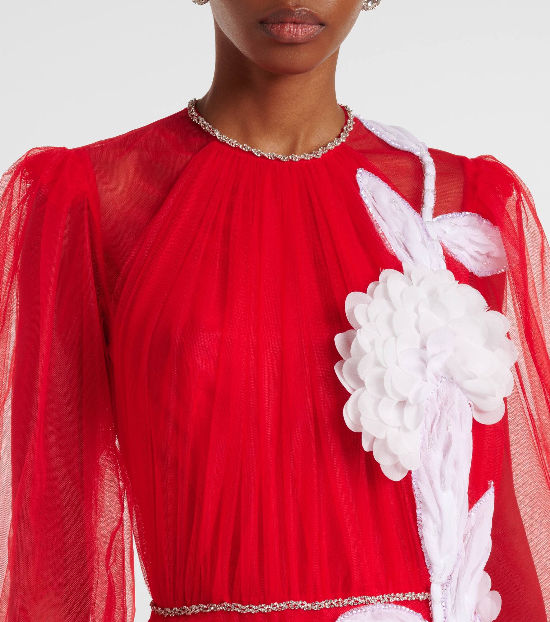 Floral appliqué tulle gown - 4
