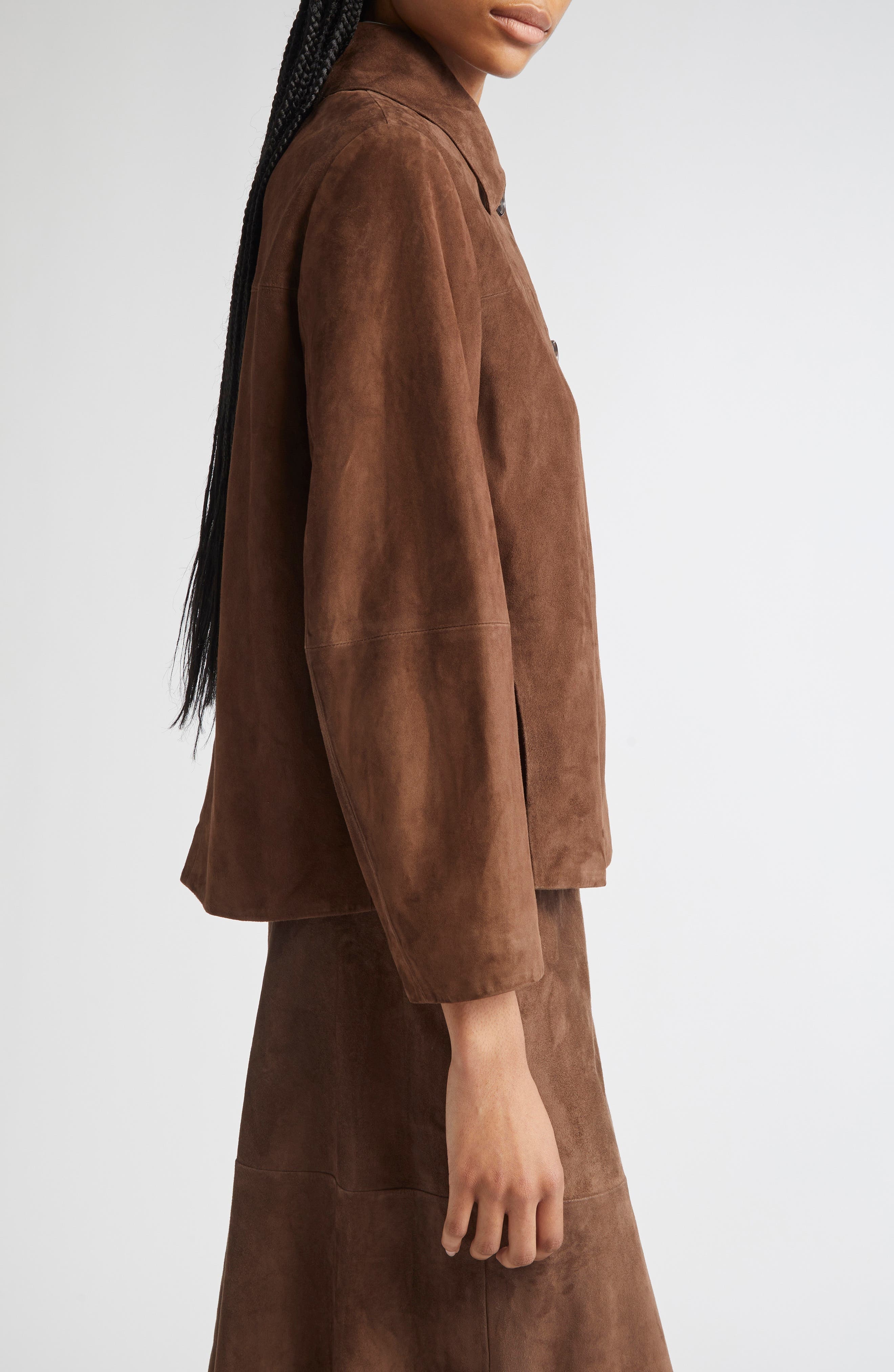 Max Mara Cloe Suede Shirt Jacket in Dark Brown at Nordstrom - 4