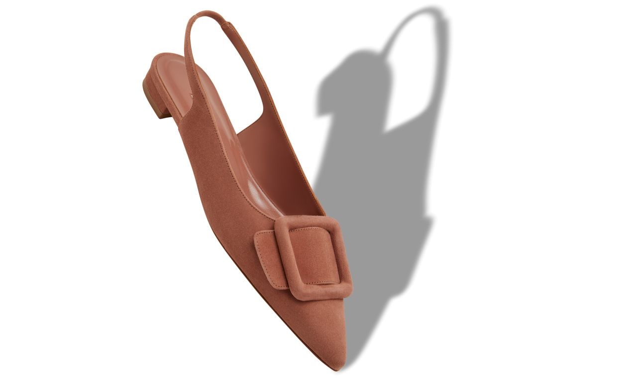Brown Suede Buckle Detail Slingback Flat Pumps - 2