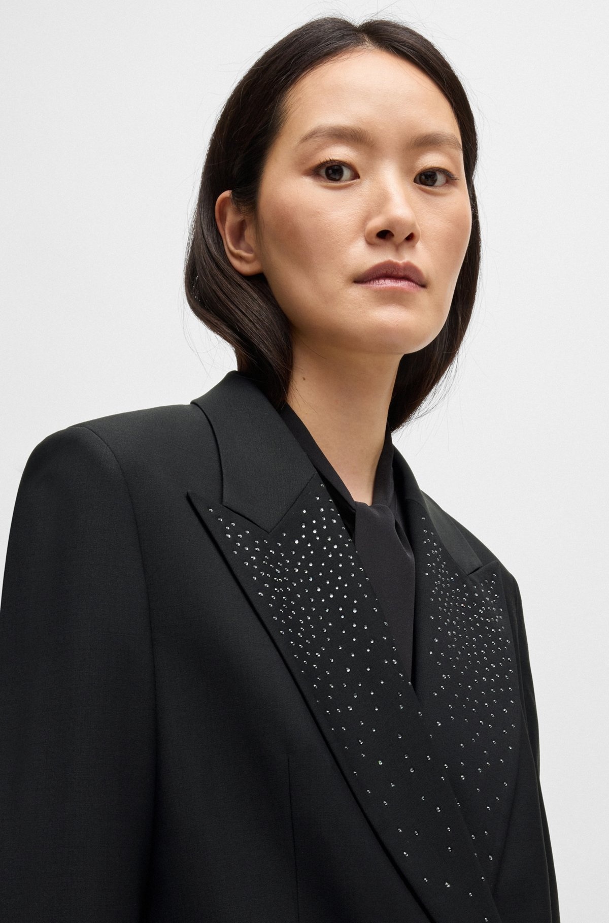 RELAXED-FIT BLAZER WITH CRYSTAL-STUDDED LAPELS - 5