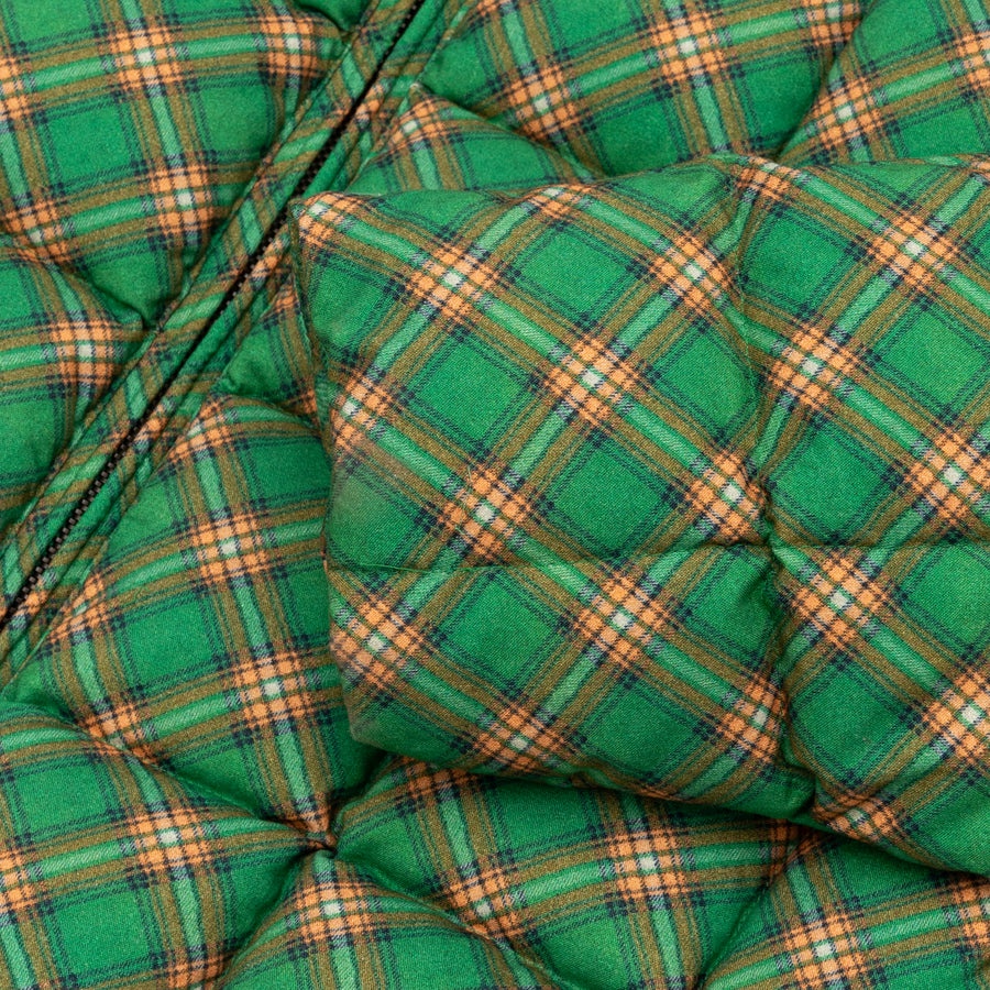 QUILTED GREEN PLAID PUFFER JACKET - 5