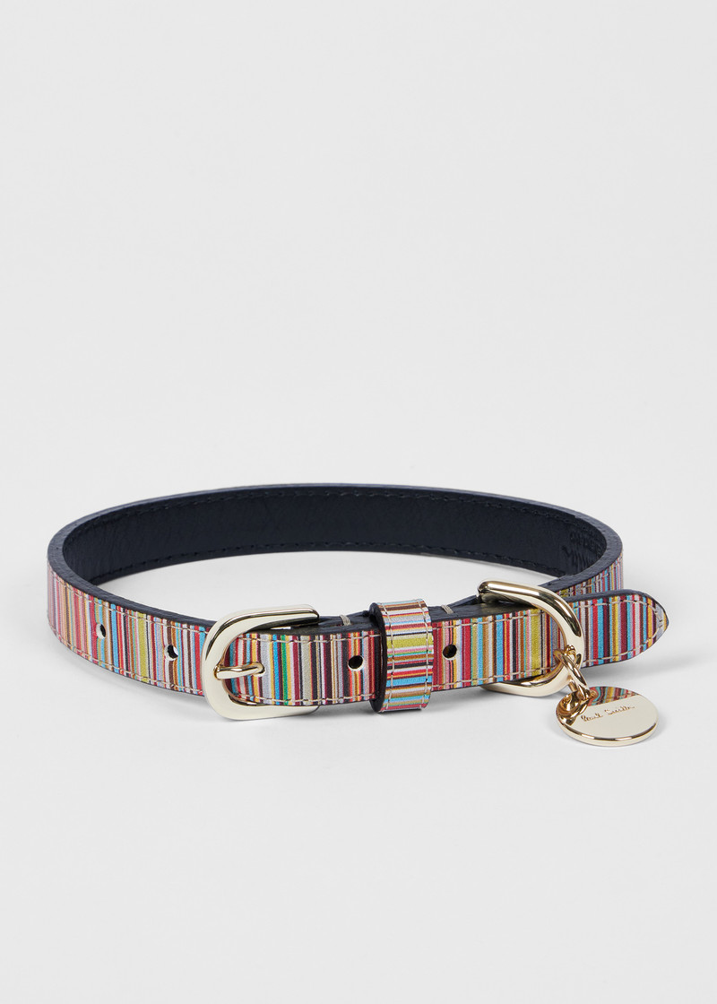 'Signature Stripe' Calf Leather Dog Collar Small/Medium 1