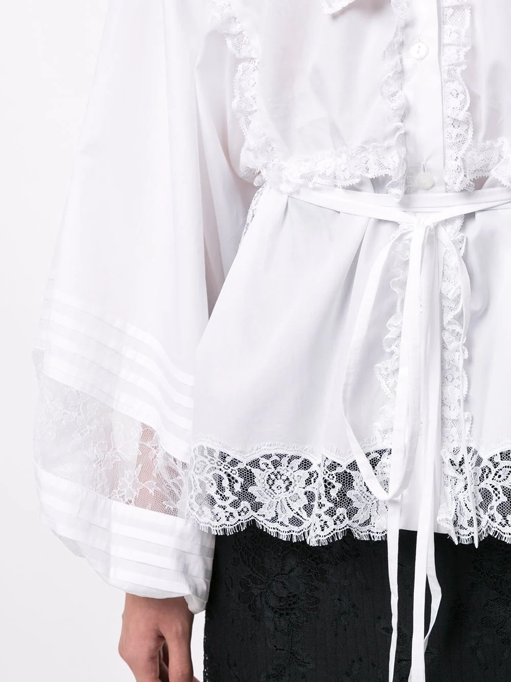 floral lace tied waist blouse - 10