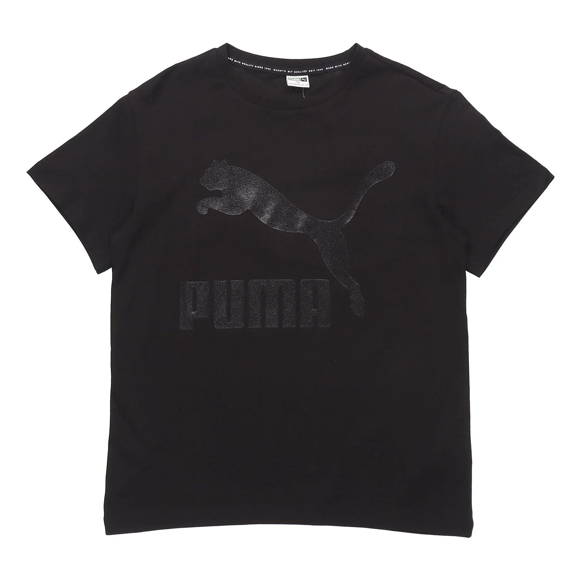 (WMNS) PUMA Classic Logo Printing Round Neck Short Sleeve Black 530005-51 - 1