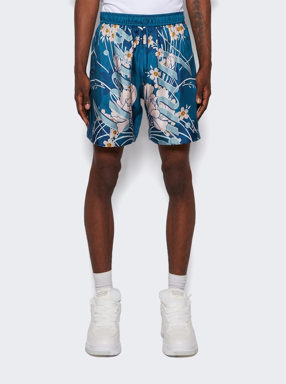 Floral Drawstring Shorts Blue - 3