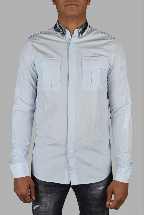 Balmain Men Shirt With Denim Collar - 2