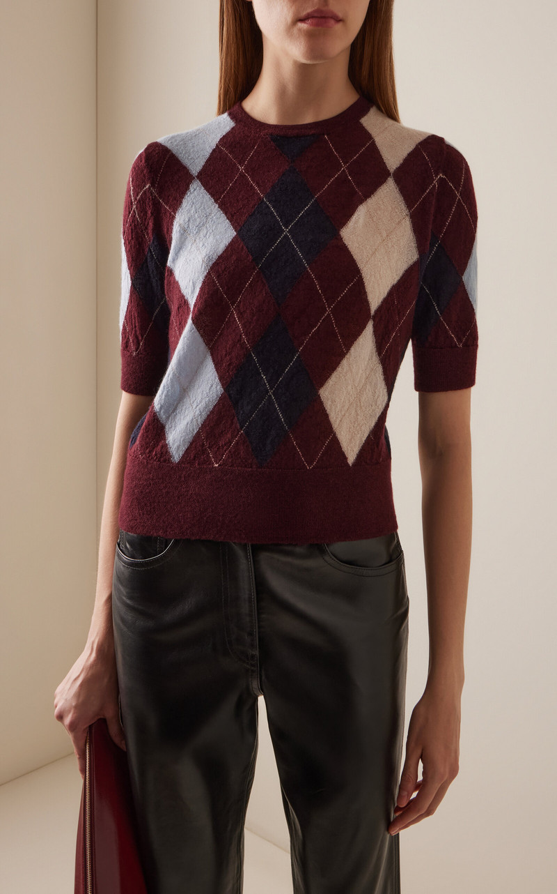 KHAITE Anders Argyle Cashmere-Blend Top burgundy outlook