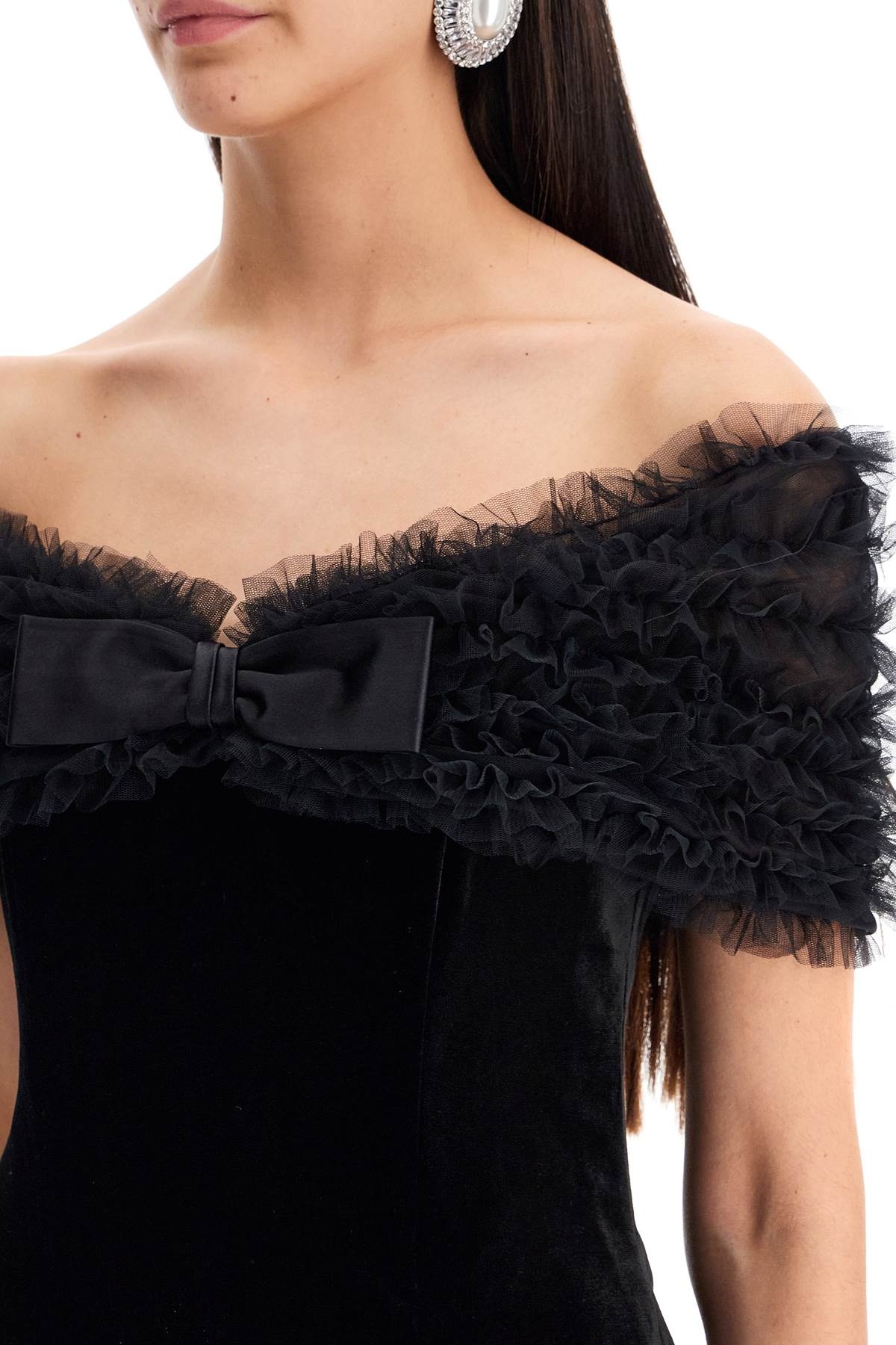 Alessandra Rich VELVET OFF-SHOULDER MINI DRESS | netdressed