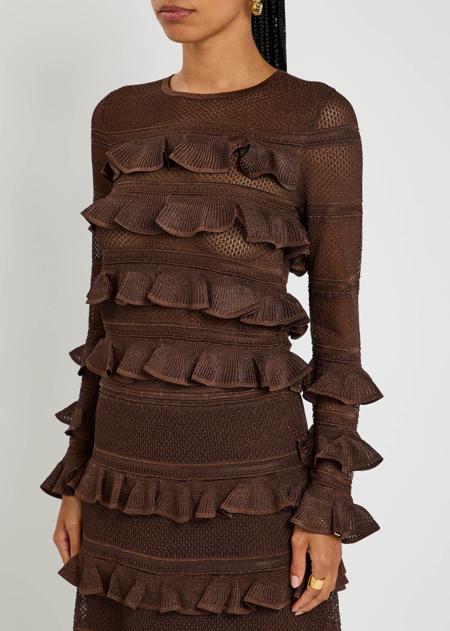 Zimmermann Hypnotic Lace Frill Metallic-knit top - 2
