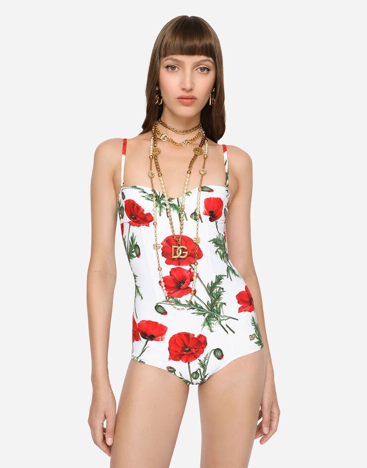 Poppy-print balconette one-piece swimsuit - 4