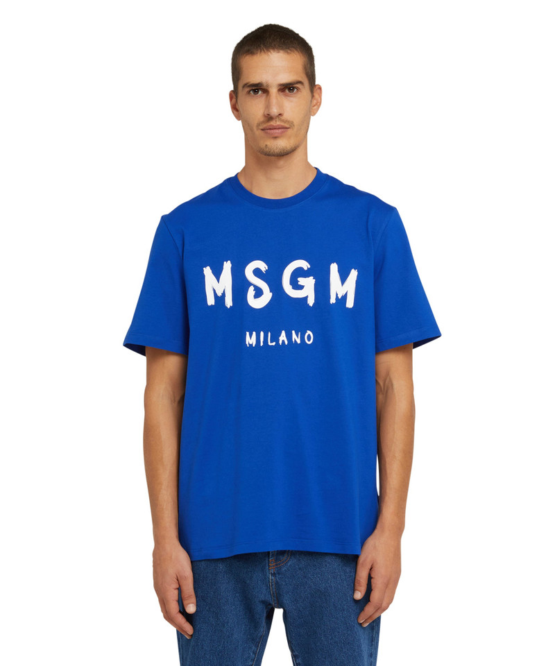 MSGM Cotton t-shirt with brushstroke logo outlook